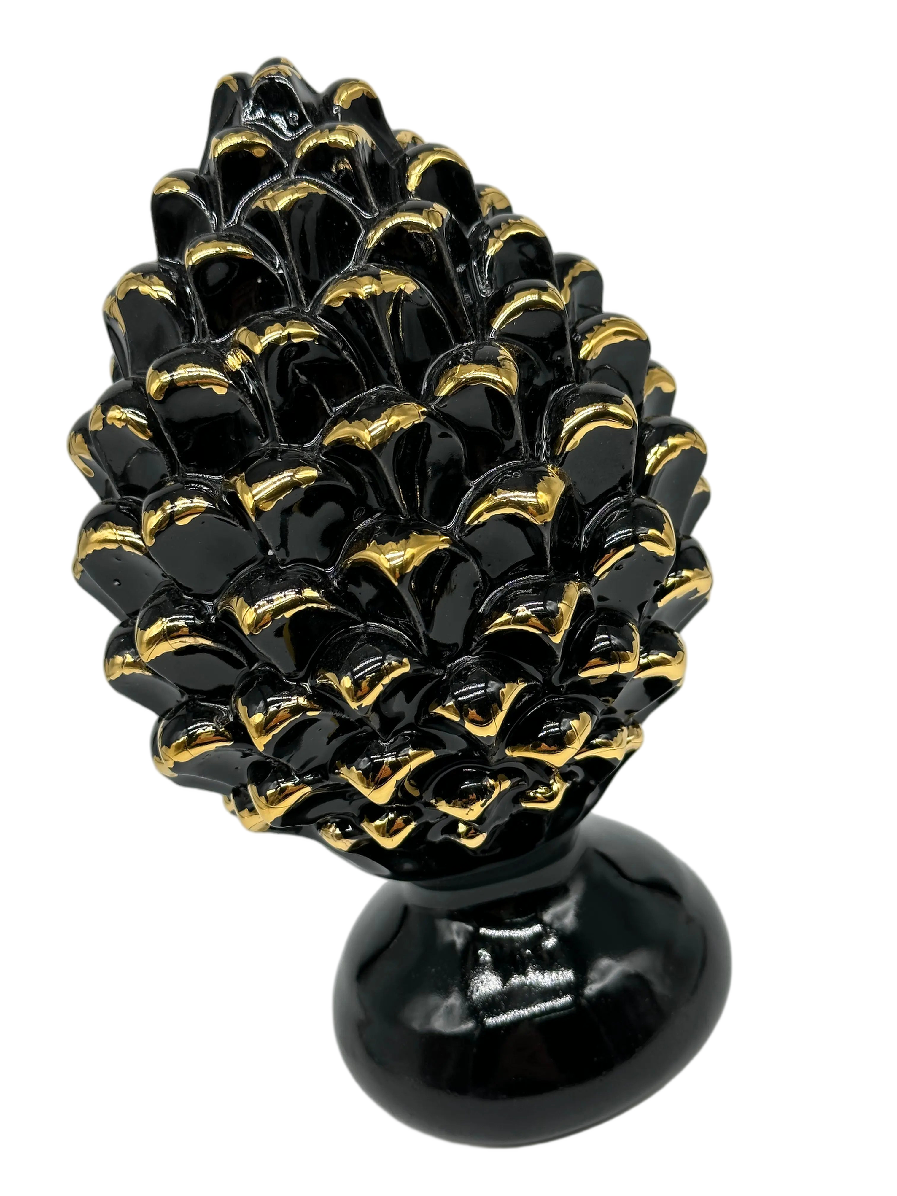 Pigna Ceramica Caltagirone cm H.20 Artigianale Nero Oro Linea Luis DD CERAMICHE SICILIANE