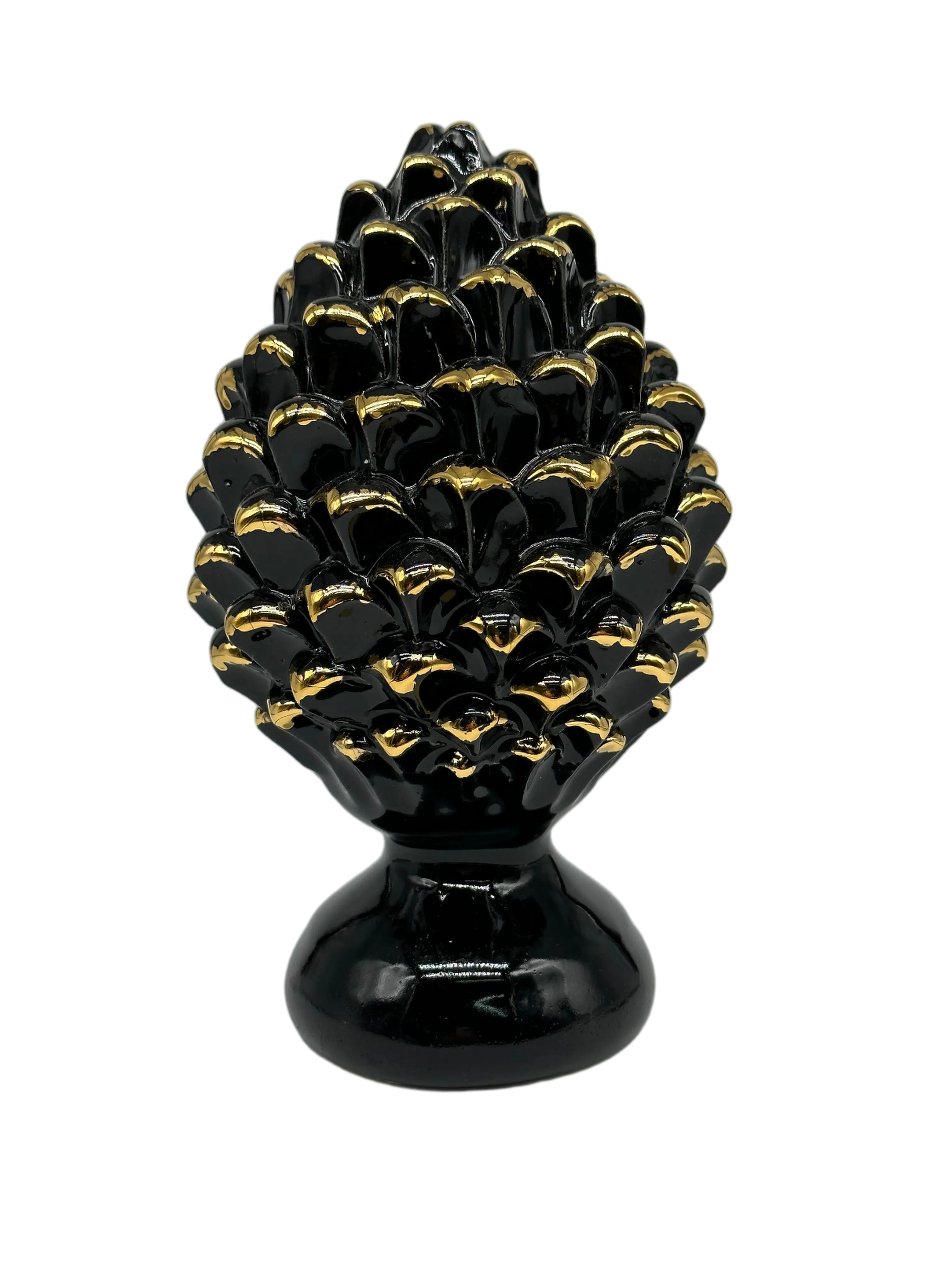 Pigna Ceramica Caltagirone cm H.20 Artigianale Nero Oro Linea Luis DD CERAMICHE SICILIANE