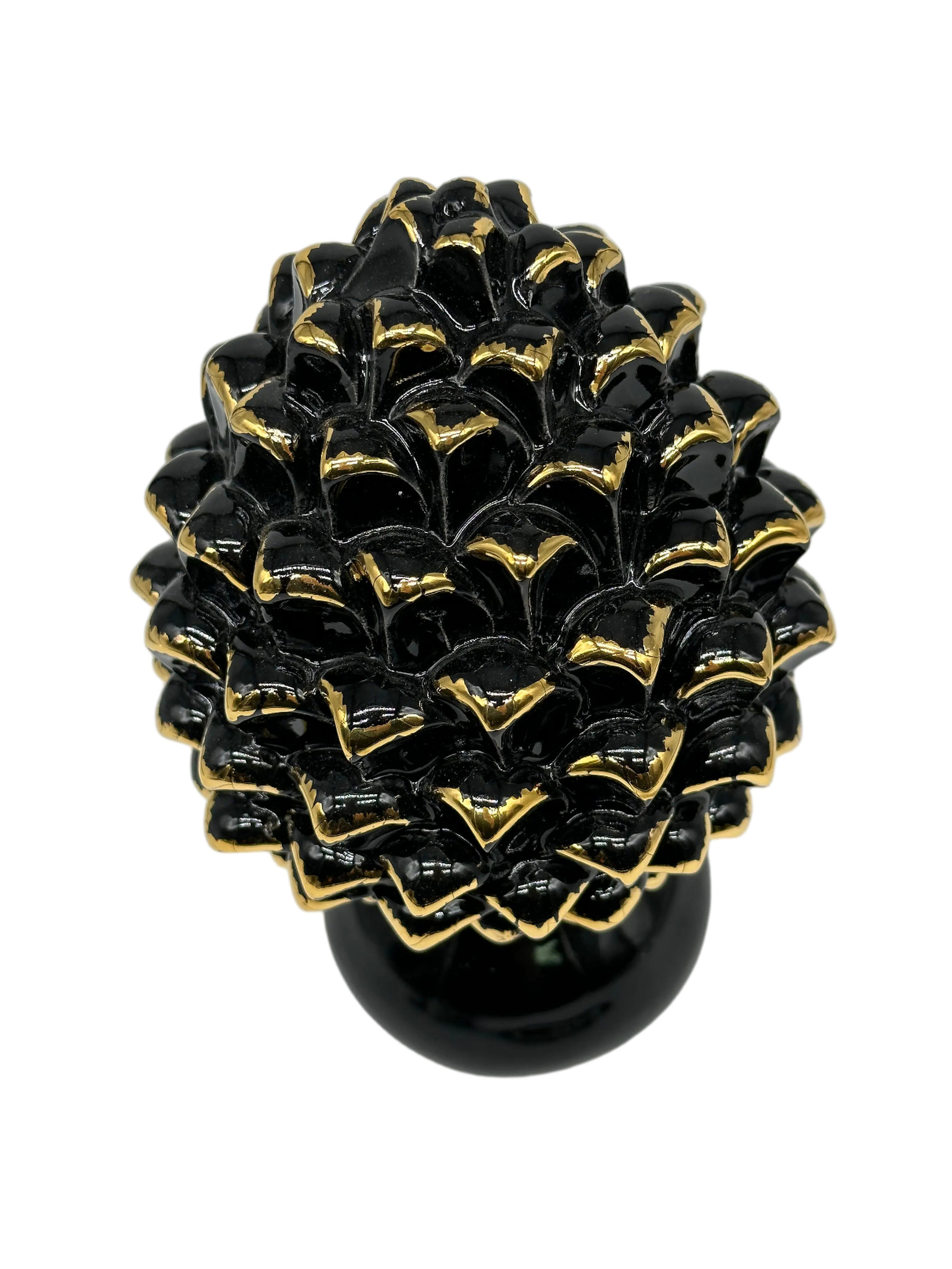 Pigna Ceramica Caltagirone cm H.20 Artigianale Nero Oro Linea Luis DD CERAMICHE SICILIANE