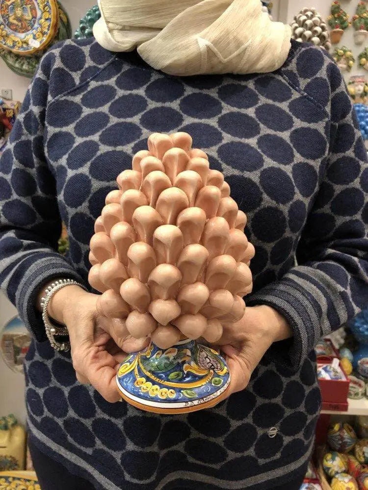 Pigna Ceramica Caltagirone cm H.20 Artigianale Rosa Cipria Base Decorata DD CERAMICHE SICILIANE