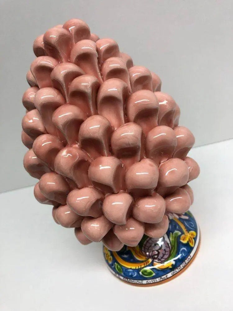 Pigna Ceramica Caltagirone cm H.20 Artigianale Rosa Cipria Base Decorata DD CERAMICHE SICILIANE