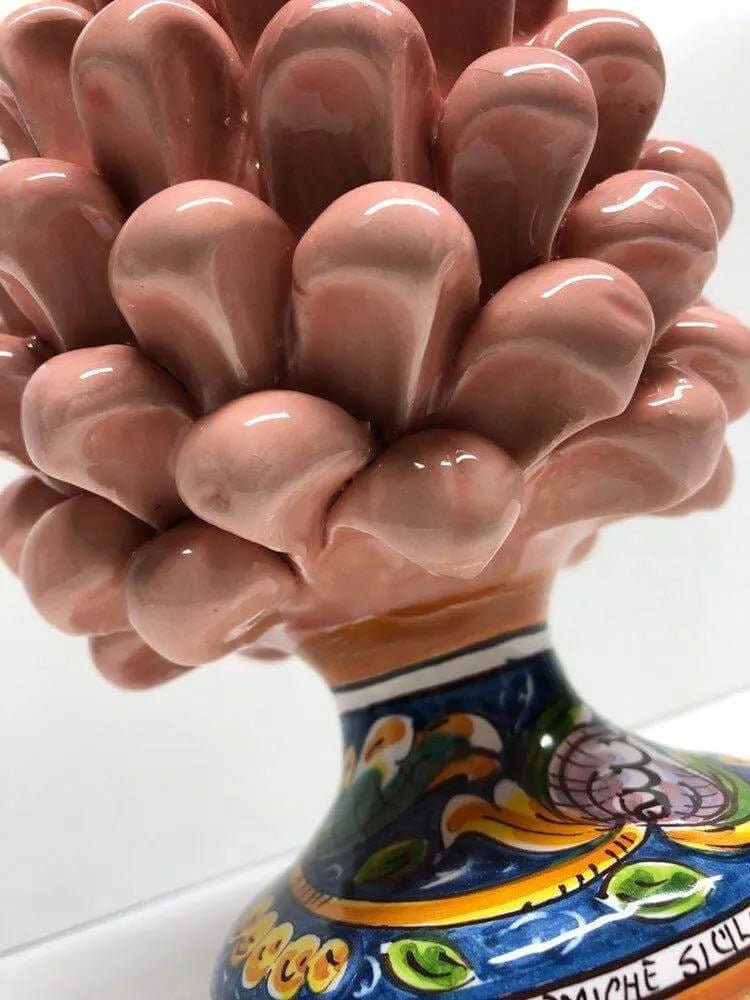 Pigna Ceramica Caltagirone cm H.20 Artigianale Rosa Cipria Base Decorata DD CERAMICHE SICILIANE