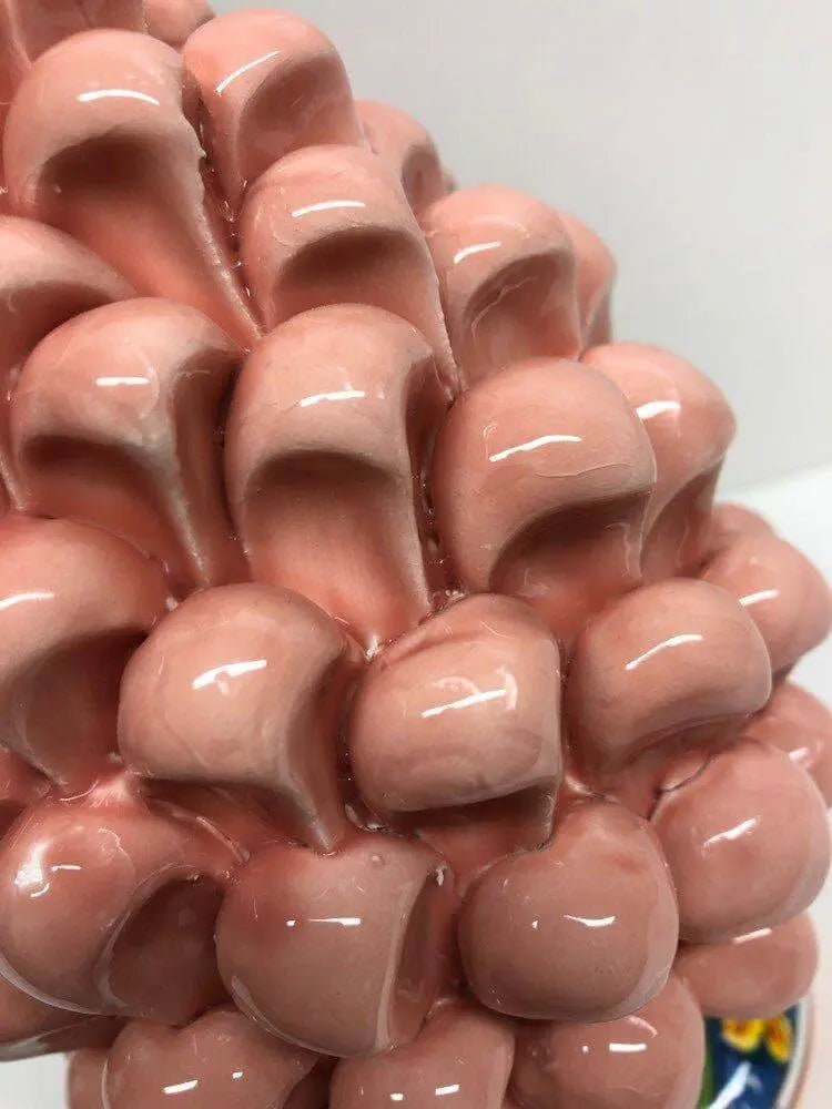 Pigna Ceramica Caltagirone cm H.20 Artigianale Rosa Cipria Base Decorata DD CERAMICHE SICILIANE