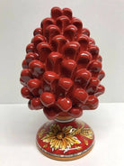 Pigna Ceramica Caltagirone cm H.20 Artigianale Rosso Base Decorata Giglio DD CERAMICHE SICILIANE