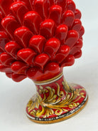 Pigna Ceramica Caltagirone cm H.20 Artigianale Rosso Base Decorata Giglio DD CERAMICHE SICILIANE