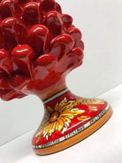 Pigna Ceramica Caltagirone cm H.20 Artigianale Rosso Base Decorata Giglio DD CERAMICHE SICILIANE
