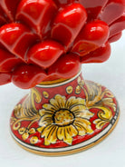 Pigna Ceramica Caltagirone cm H.20 Artigianale Rosso Base Decorata Giglio DD CERAMICHE SICILIANE