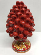 Pigna Ceramica Caltagirone cm H.20 Artigianale Rosso Base Decorata Giglio DD CERAMICHE SICILIANE