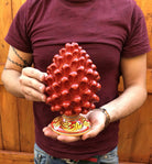 Pigna Ceramica Caltagirone cm H.20 Artigianale Rosso Base Decorata Giglio DD CERAMICHE SICILIANE