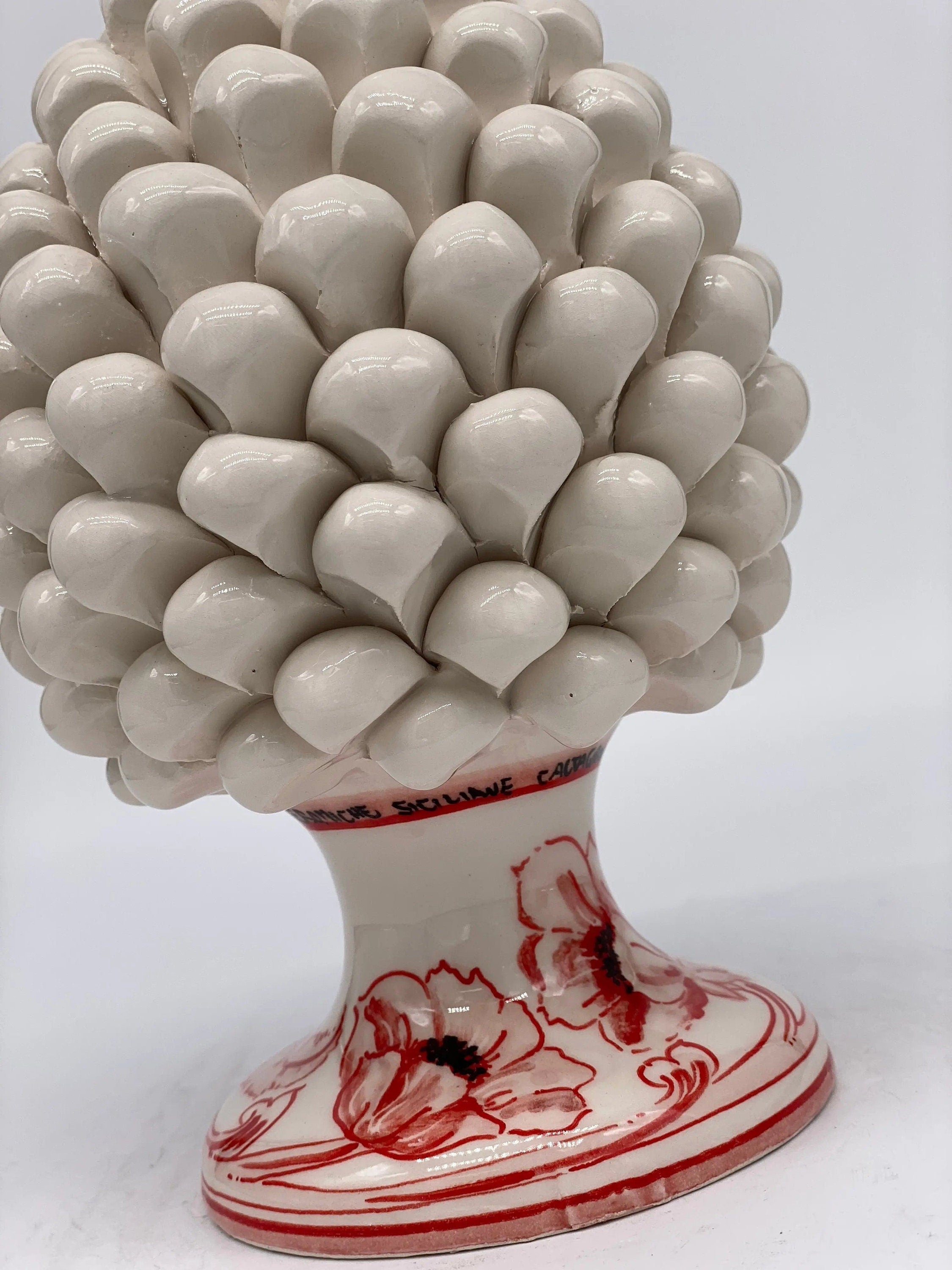 Pigna Ceramica Caltagirone cm H.20 Artigianale VENUS Bianco Rosso DD CERAMICHE SICILIANE