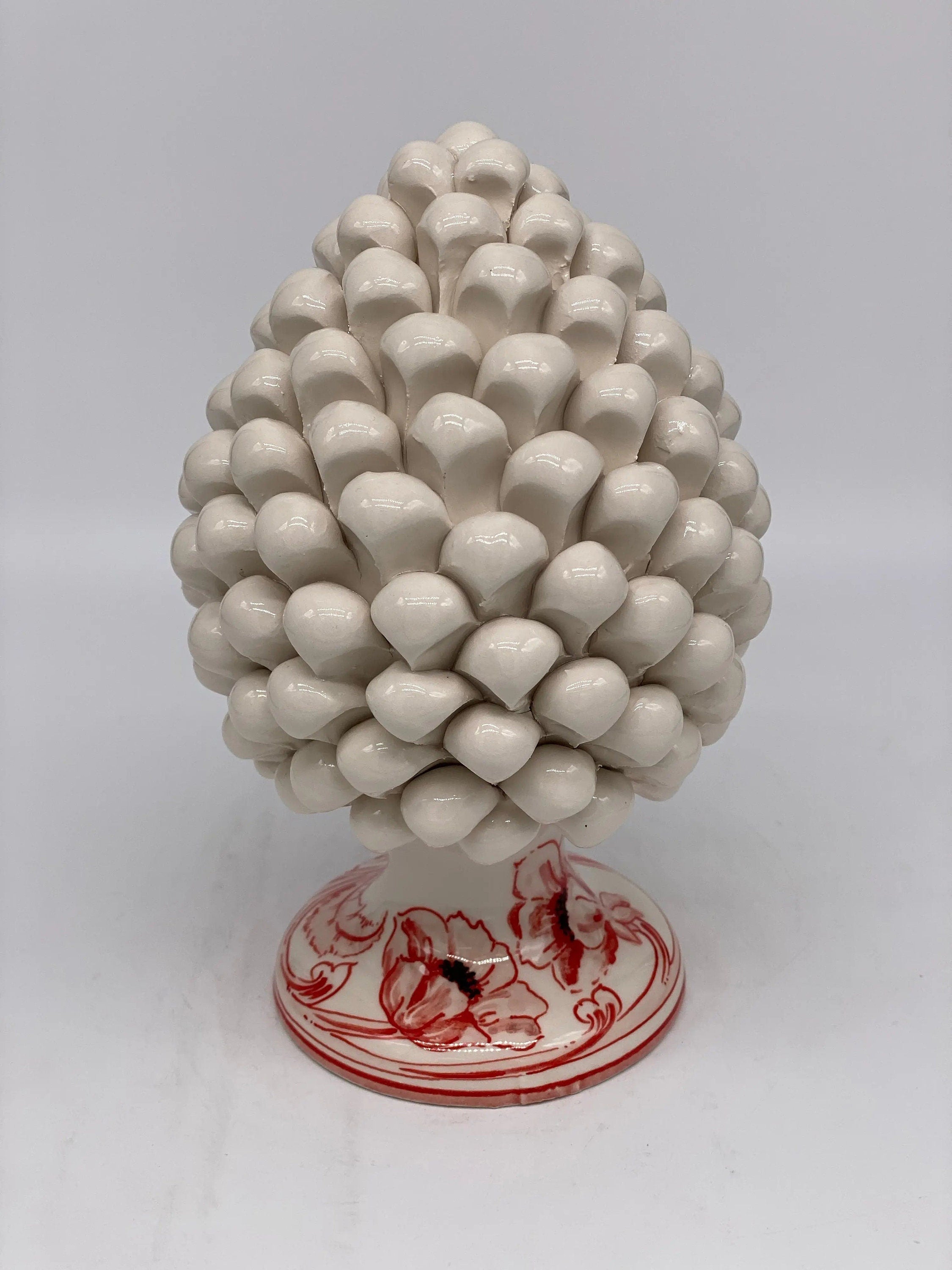 Pigna Ceramica Caltagirone cm H.20 Artigianale VENUS Bianco Rosso DD CERAMICHE SICILIANE