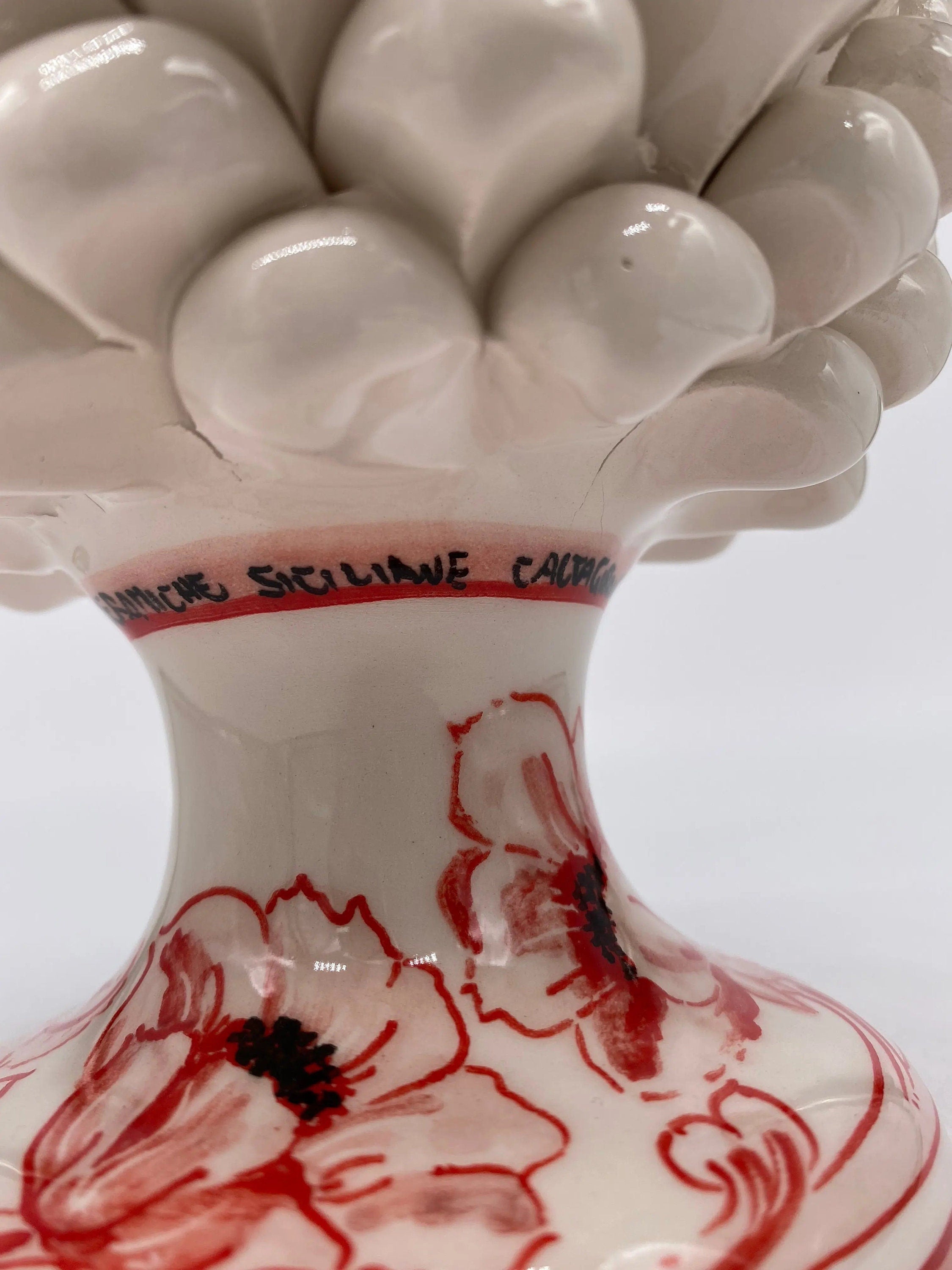 Pigna Ceramica Caltagirone cm H.20 Artigianale VENUS Bianco Rosso DD CERAMICHE SICILIANE