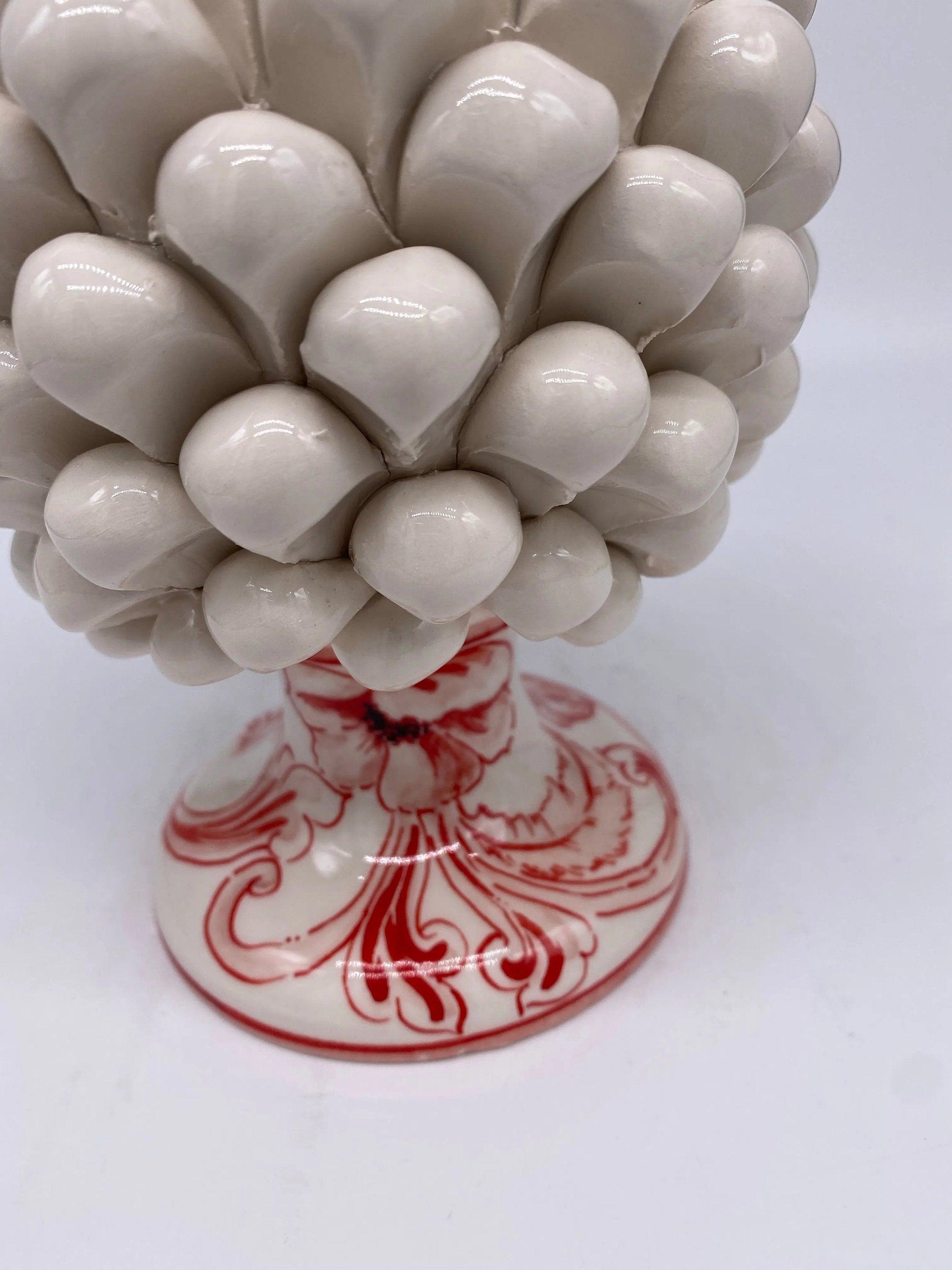 Pigna Ceramica Caltagirone cm H.20 Artigianale VENUS Bianco Rosso DD CERAMICHE SICILIANE