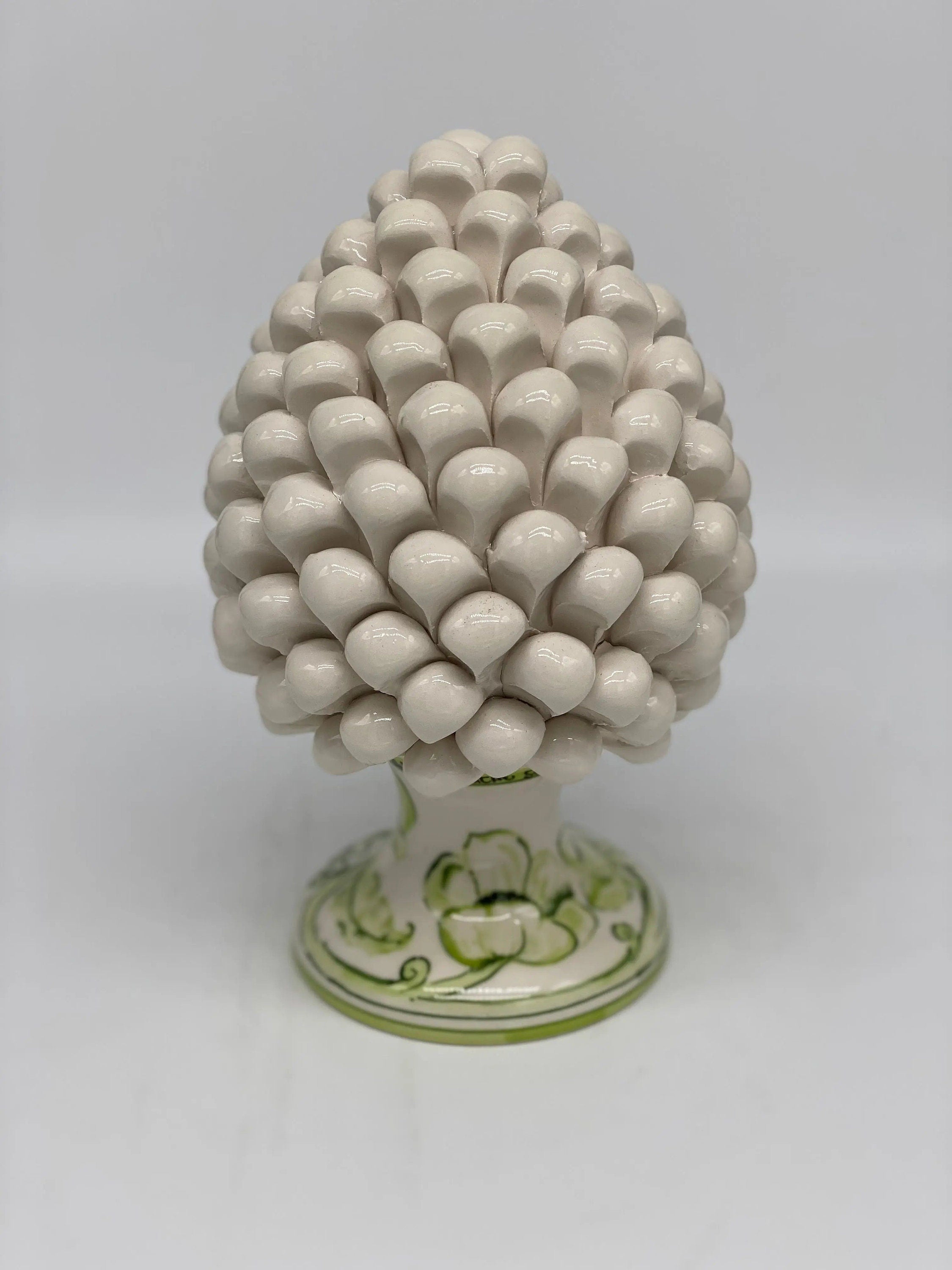 Pigna Ceramica Caltagirone cm H.20 Artigianale VENUS Bianco Verde DD CERAMICHE SICILIANE