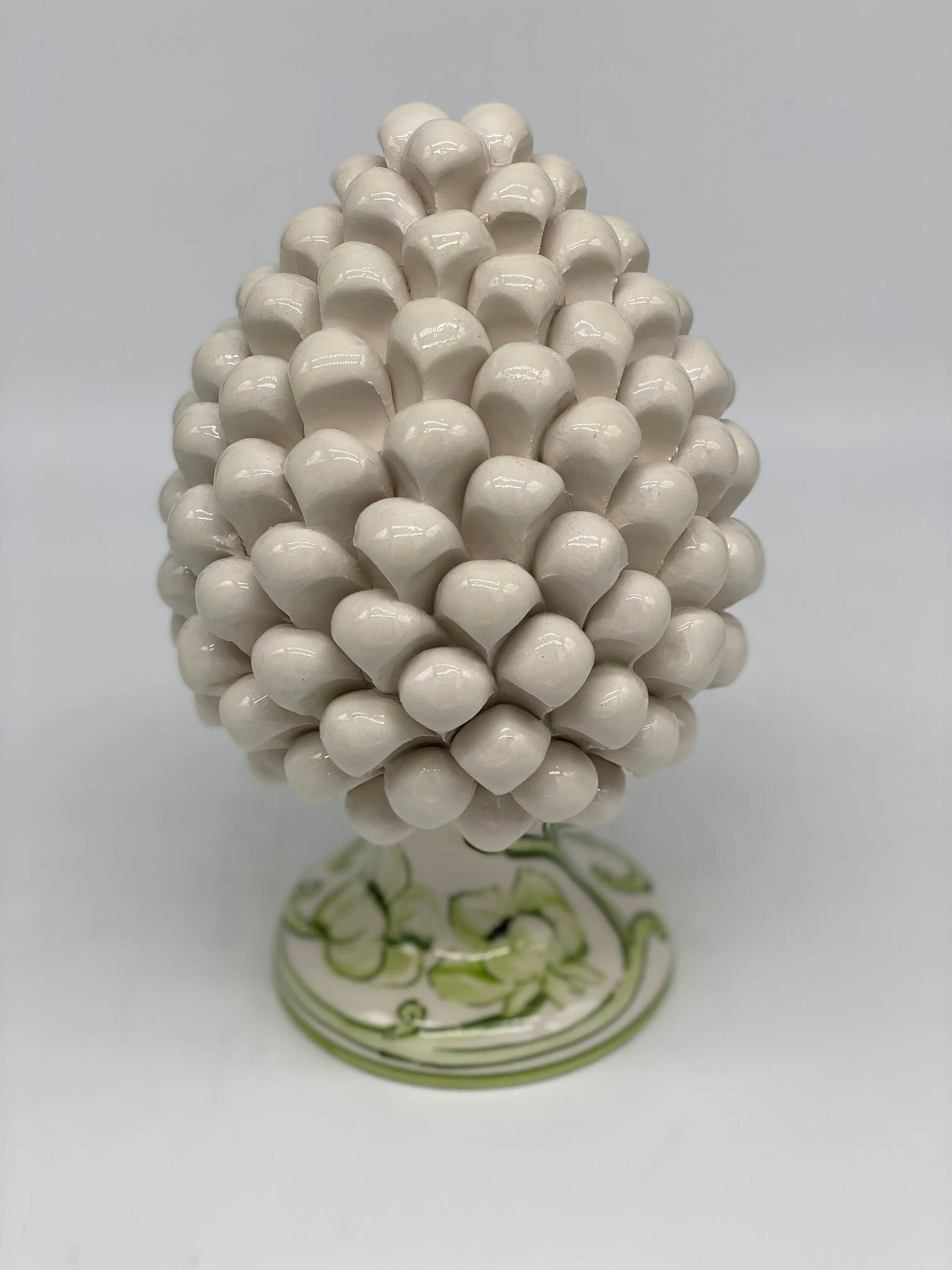 Pigna Ceramica Caltagirone cm H.20 Artigianale VENUS Bianco Verde DD CERAMICHE SICILIANE