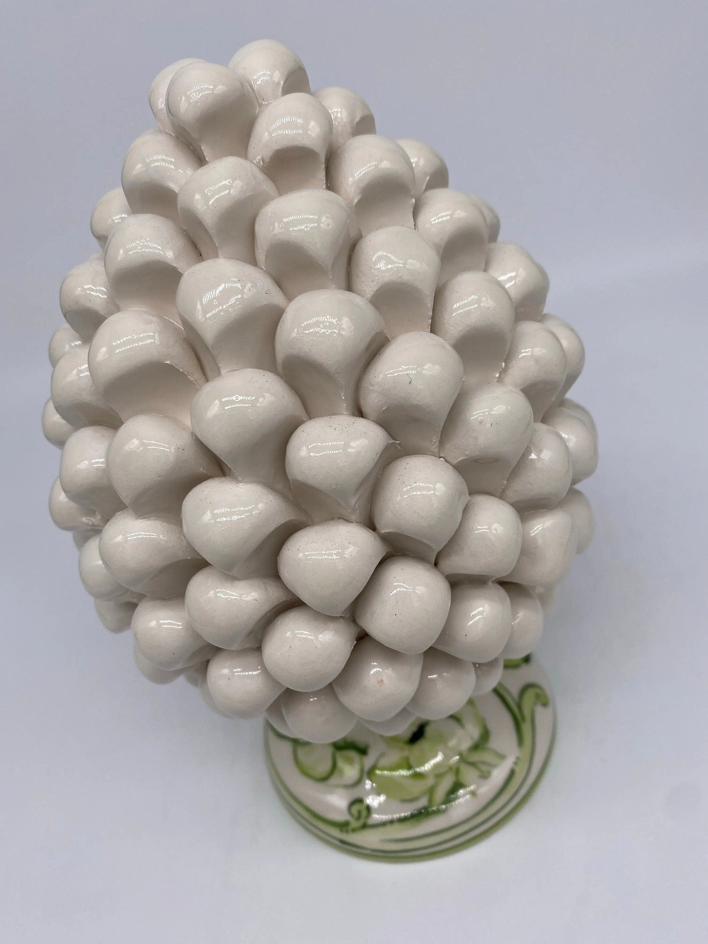 Pigna Ceramica Caltagirone cm H.20 Artigianale VENUS Bianco Verde DD CERAMICHE SICILIANE