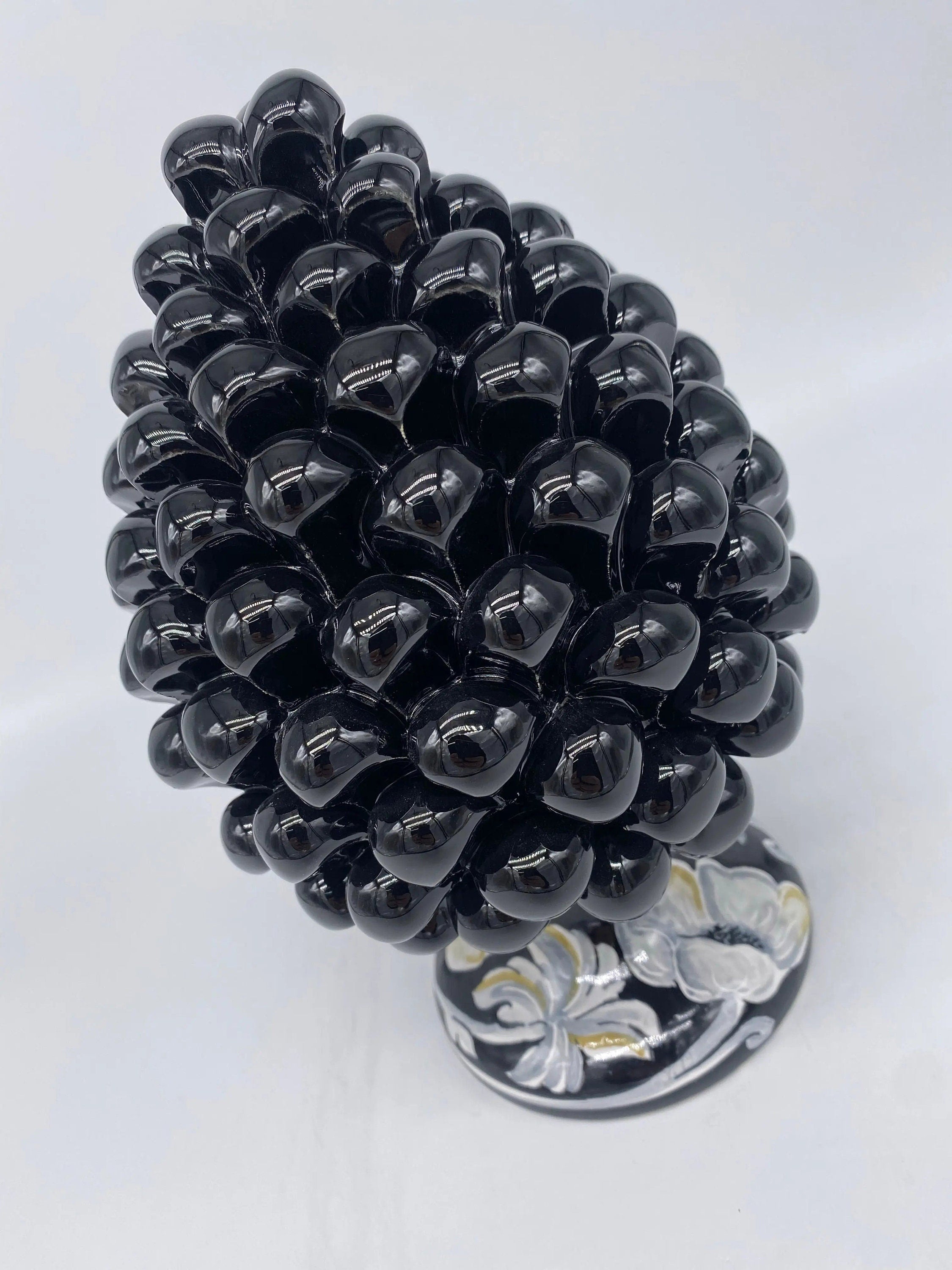 Pigna Ceramica Caltagirone cm H.20 Artigianale VENUS Nero Bianco DD CERAMICHE SICILIANE