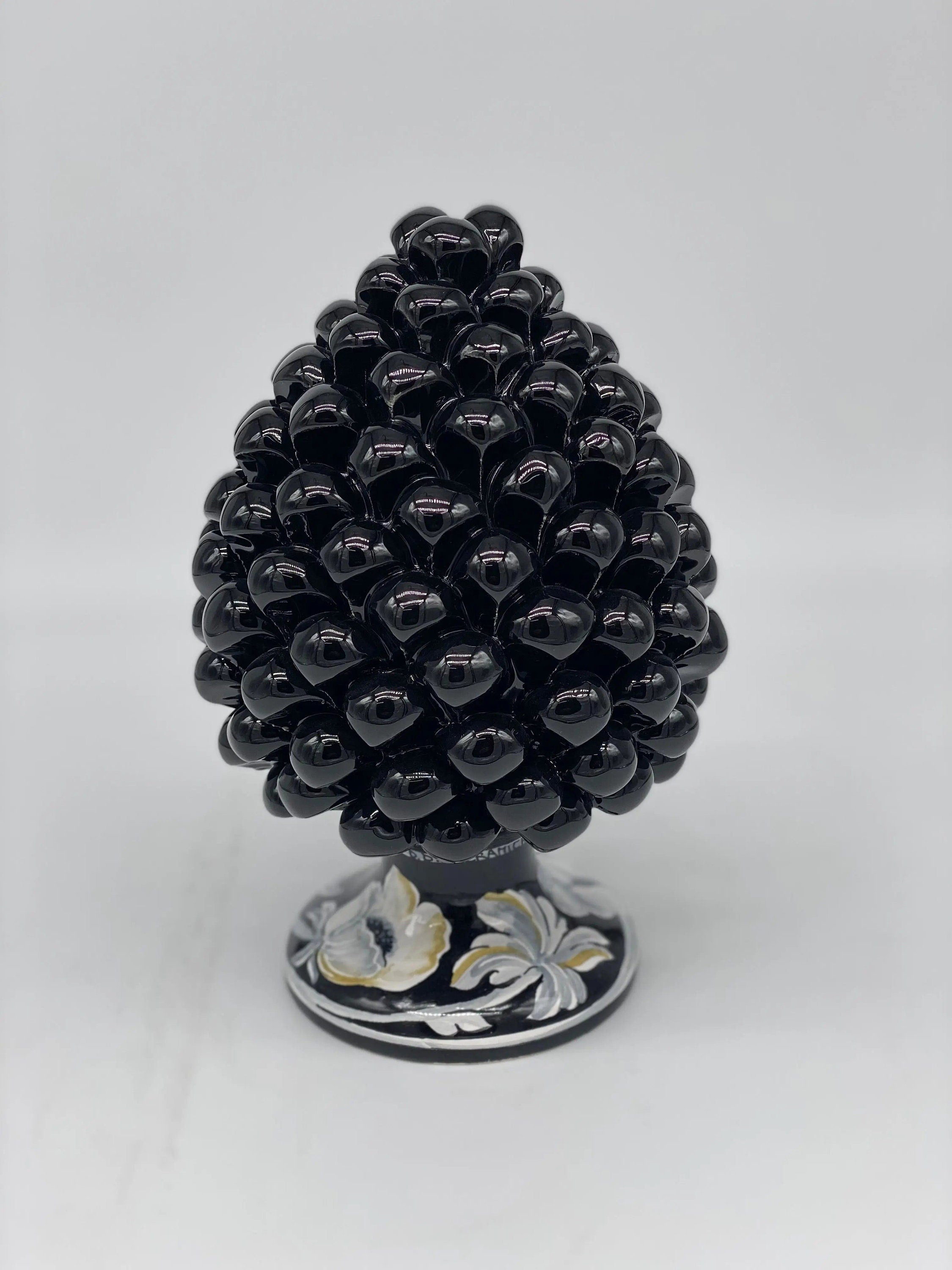 Pigna Ceramica Caltagirone cm H.20 Artigianale VENUS Nero Bianco DD CERAMICHE SICILIANE