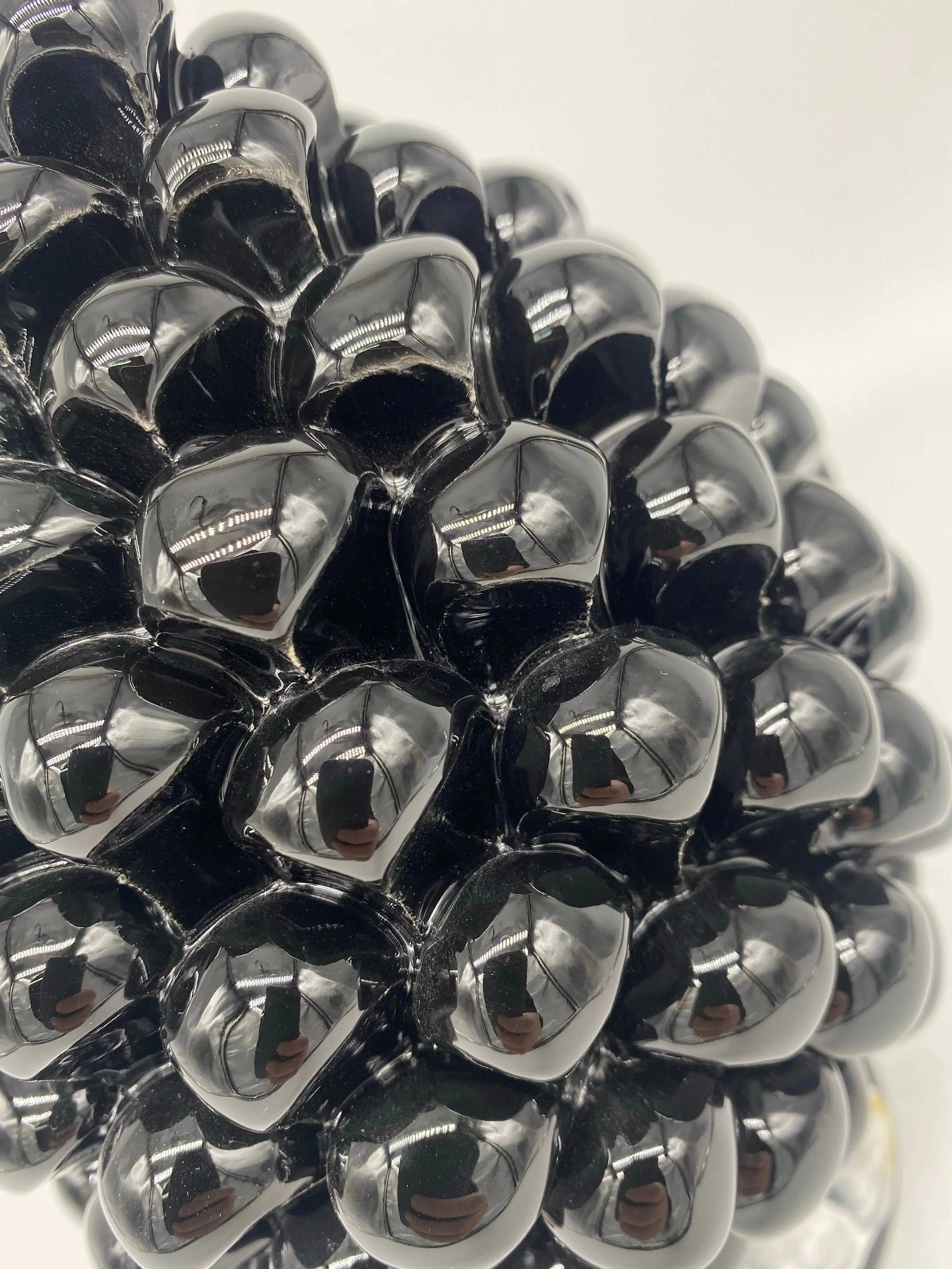 Pigna Ceramica Caltagirone cm H.20 Artigianale VENUS Nero Bianco DD CERAMICHE SICILIANE