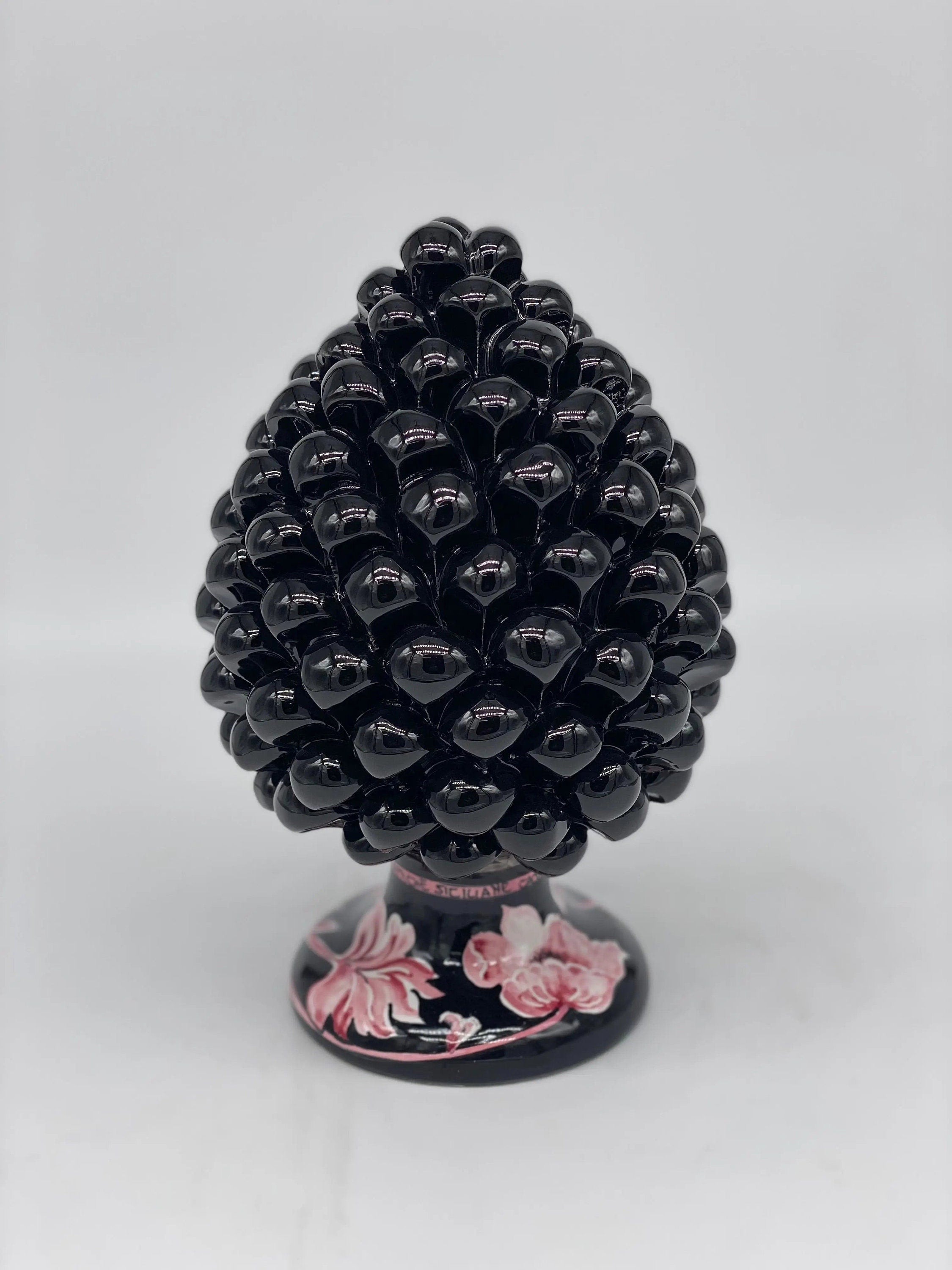Pigna Ceramica Caltagirone cm H.20 Artigianale VENUS Nero Rosa DD CERAMICHE SICILIANE