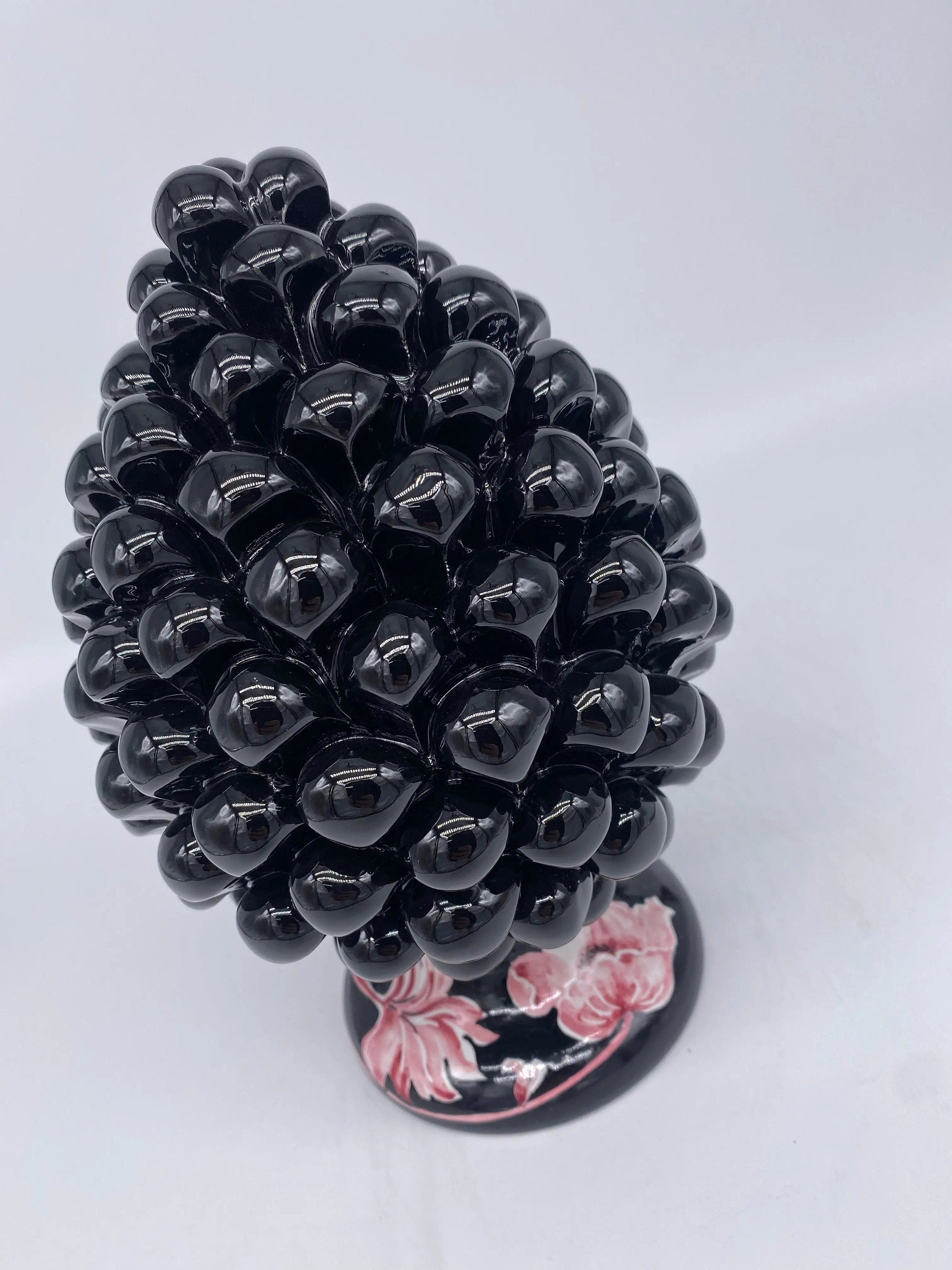 Pigna Ceramica Caltagirone cm H.20 Artigianale VENUS Nero Rosa DD CERAMICHE SICILIANE