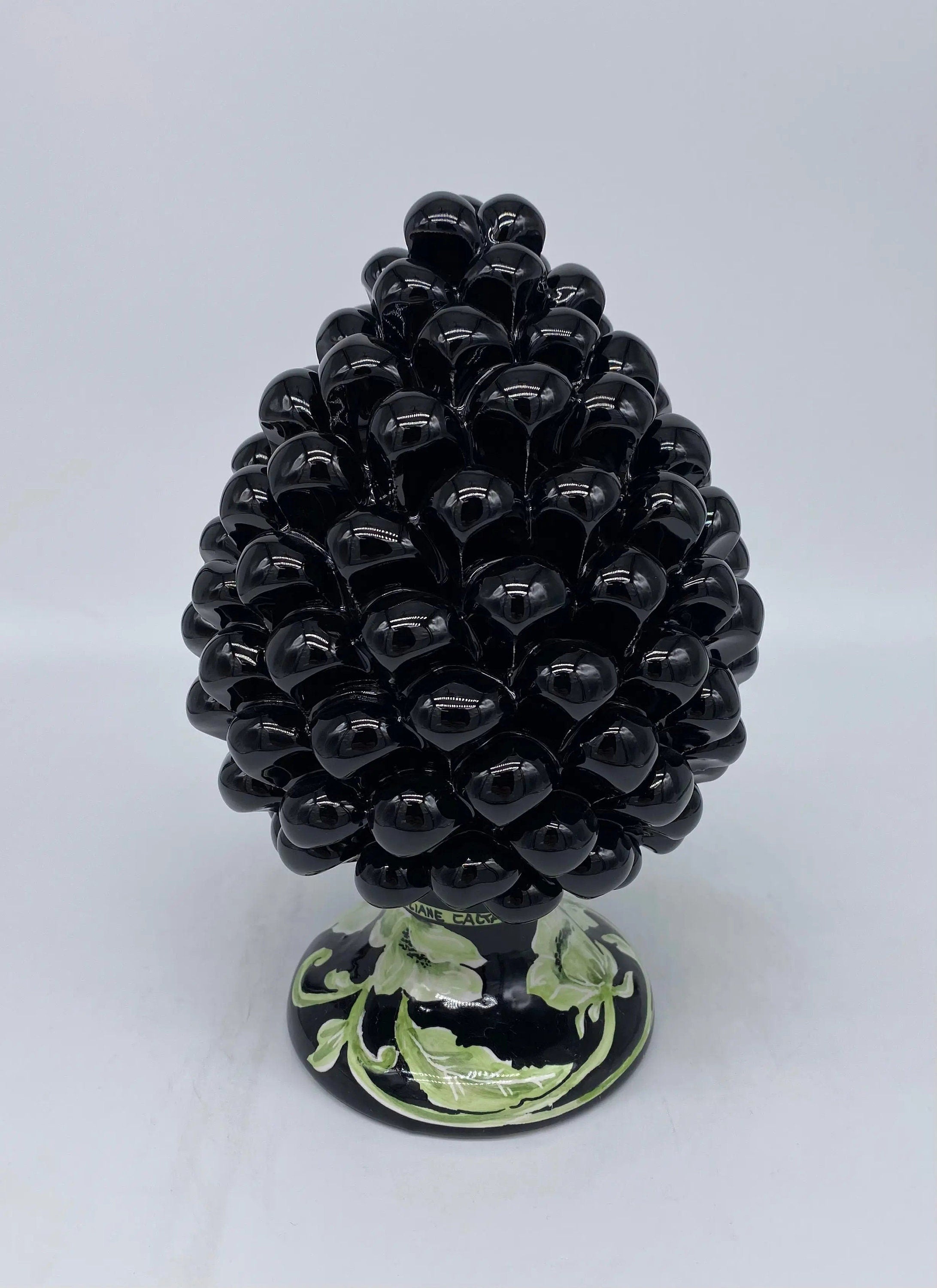 Pigna Ceramica Caltagirone cm H.20 Artigianale VENUS Nero Verde DD CERAMICHE SICILIANE