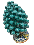 Pigna Ceramica Caltagirone cm H.20 Artigianale Verde Acqua Base Decorata Fiori - DD CERAMICHE SICILIANE