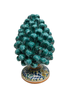 Pigna Ceramica Caltagirone cm H.20 Artigianale Verde Acqua Base Decorata Fiori - DD CERAMICHE SICILIANE