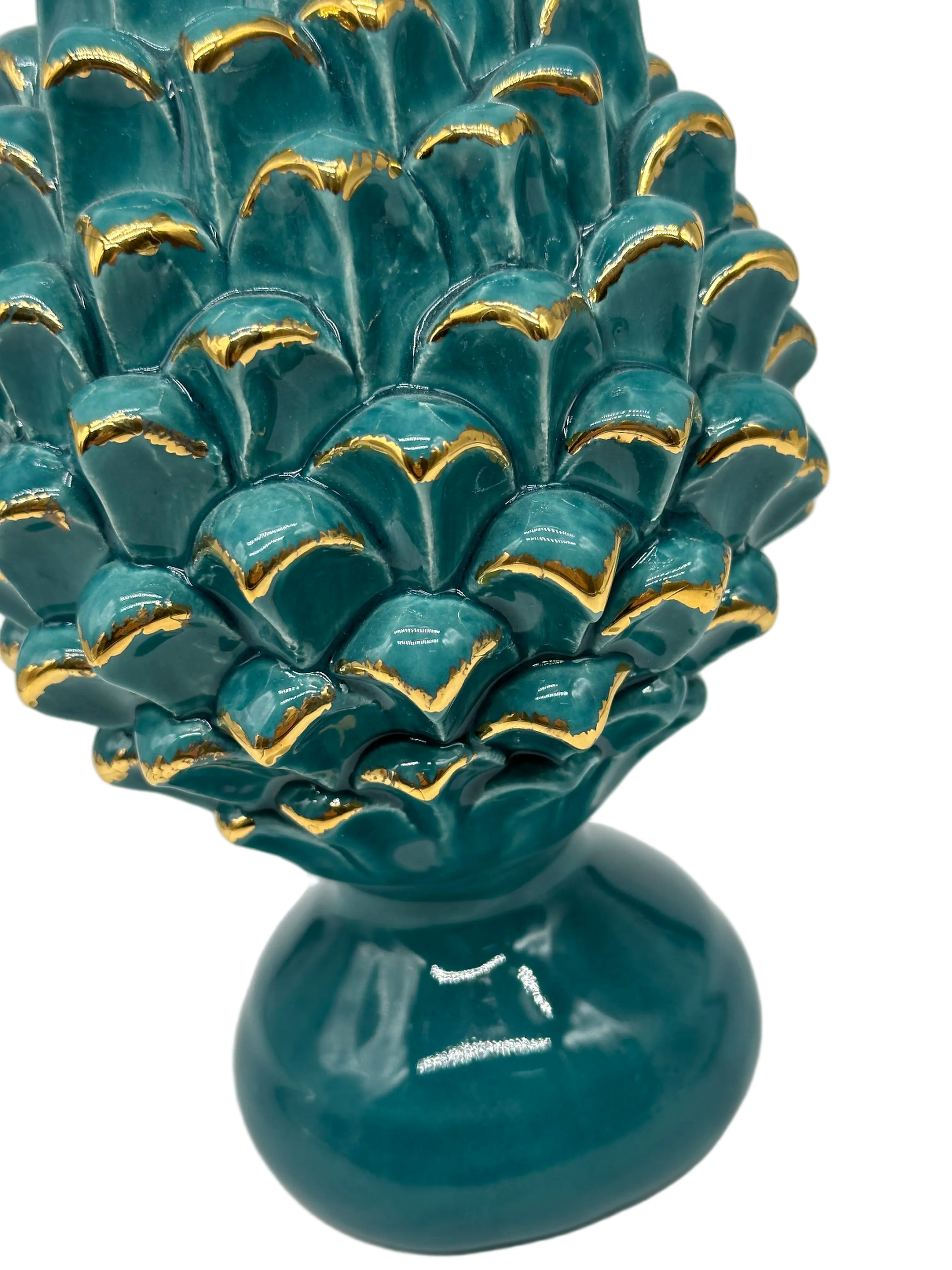 Pigna Ceramica Caltagirone cm H.20 Artigianale Verde Oro Linea Luis DD CERAMICHE SICILIANE