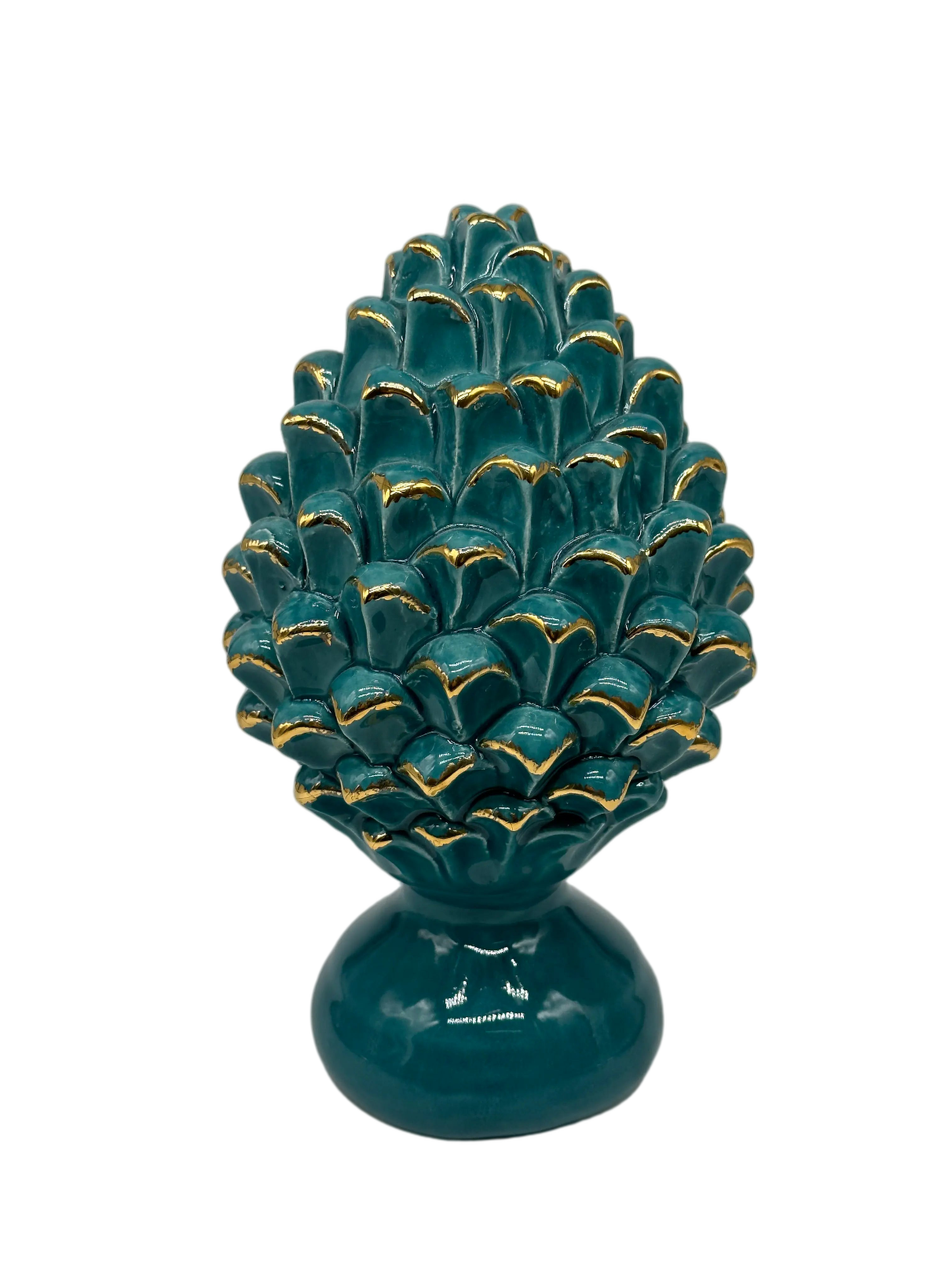 Pigna Ceramica Caltagirone cm H.20 Artigianale Verde Oro Linea Luis DD CERAMICHE SICILIANE