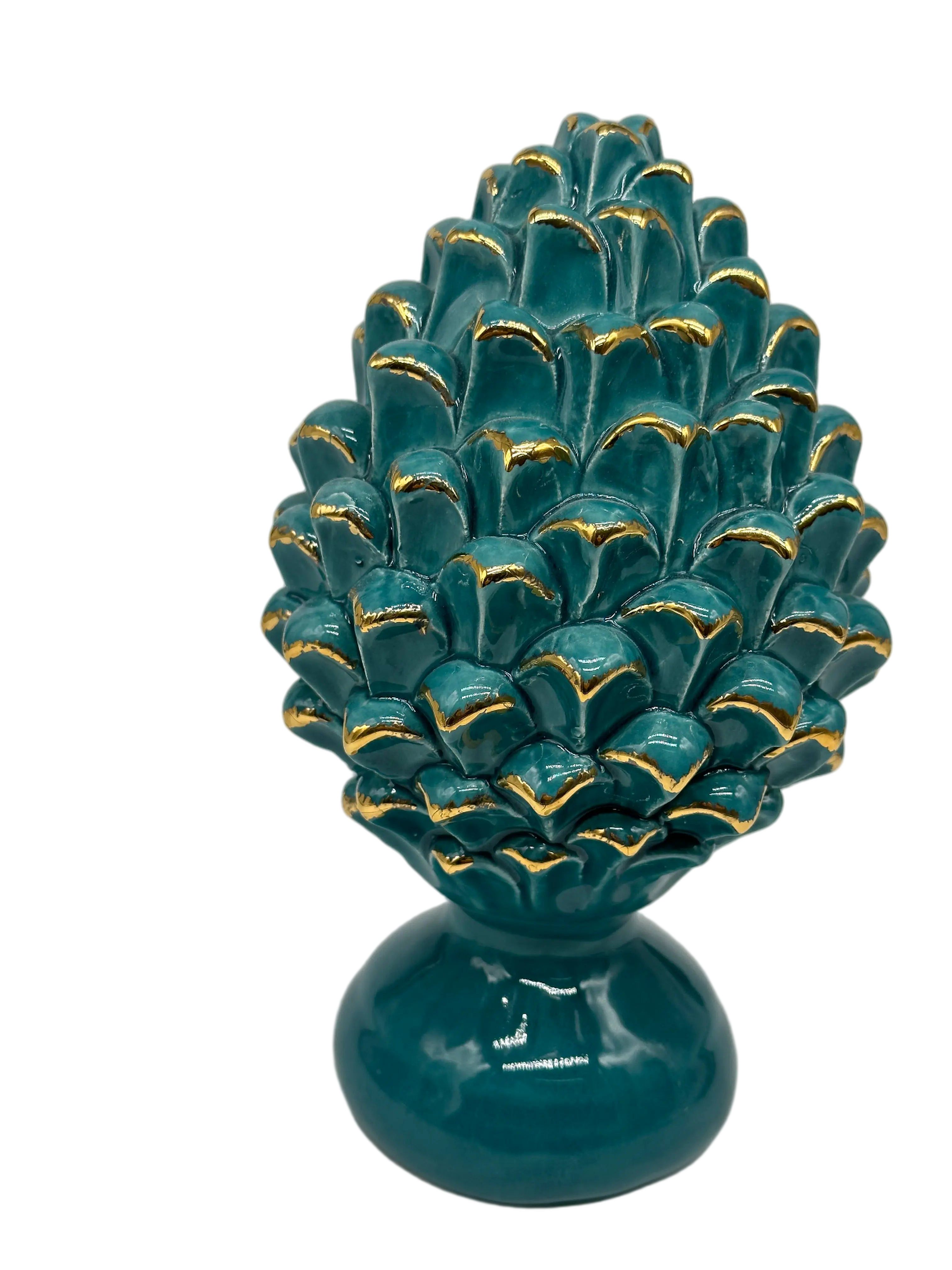 Pigna Ceramica Caltagirone cm H.20 Artigianale Verde Oro Linea Luis DD CERAMICHE SICILIANE