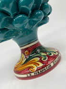 Pigna Ceramica Caltagirone cm H.20 Artigianale Verde Ottanio Base Decorata DD CERAMICHE SICILIANE