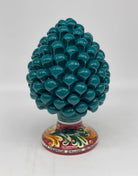 Pigna Ceramica Caltagirone cm H.20 Artigianale Verde Ottanio Base Decorata DD CERAMICHE SICILIANE