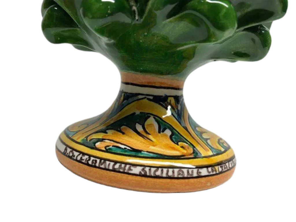 Pigna Ceramica Caltagirone cm H.20 Artigianale Verde Prato Base Decorata DD CERAMICHE SICILIANE