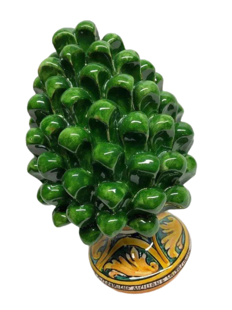 Pigna Ceramica Caltagirone cm H.20 Artigianale Verde Prato Base Decorata DD CERAMICHE SICILIANE