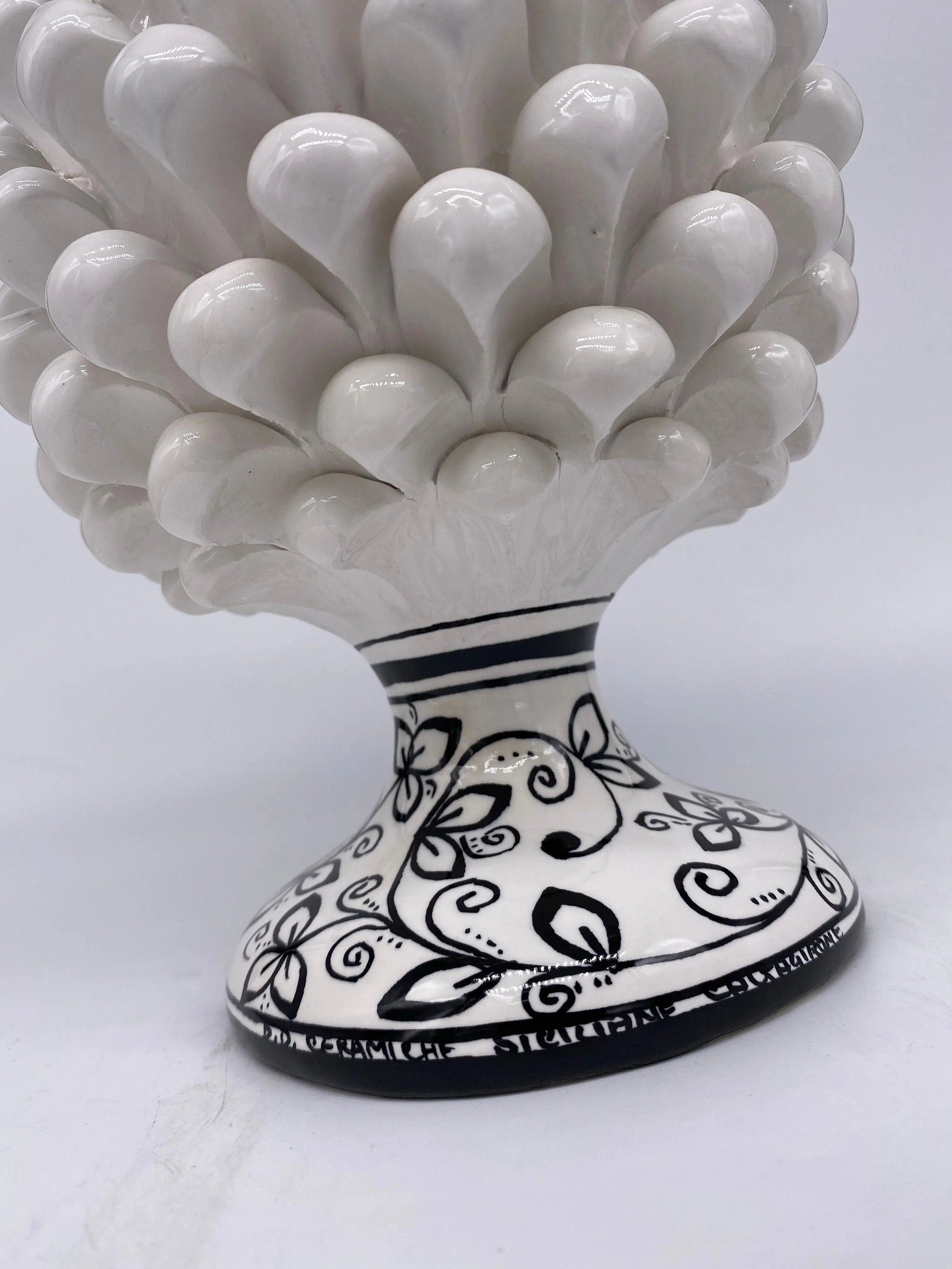 Pigna Ceramica Caltagirone cm H.25 Artigianale Bianco Base Decorata DD CERAMICHE SICILIANE