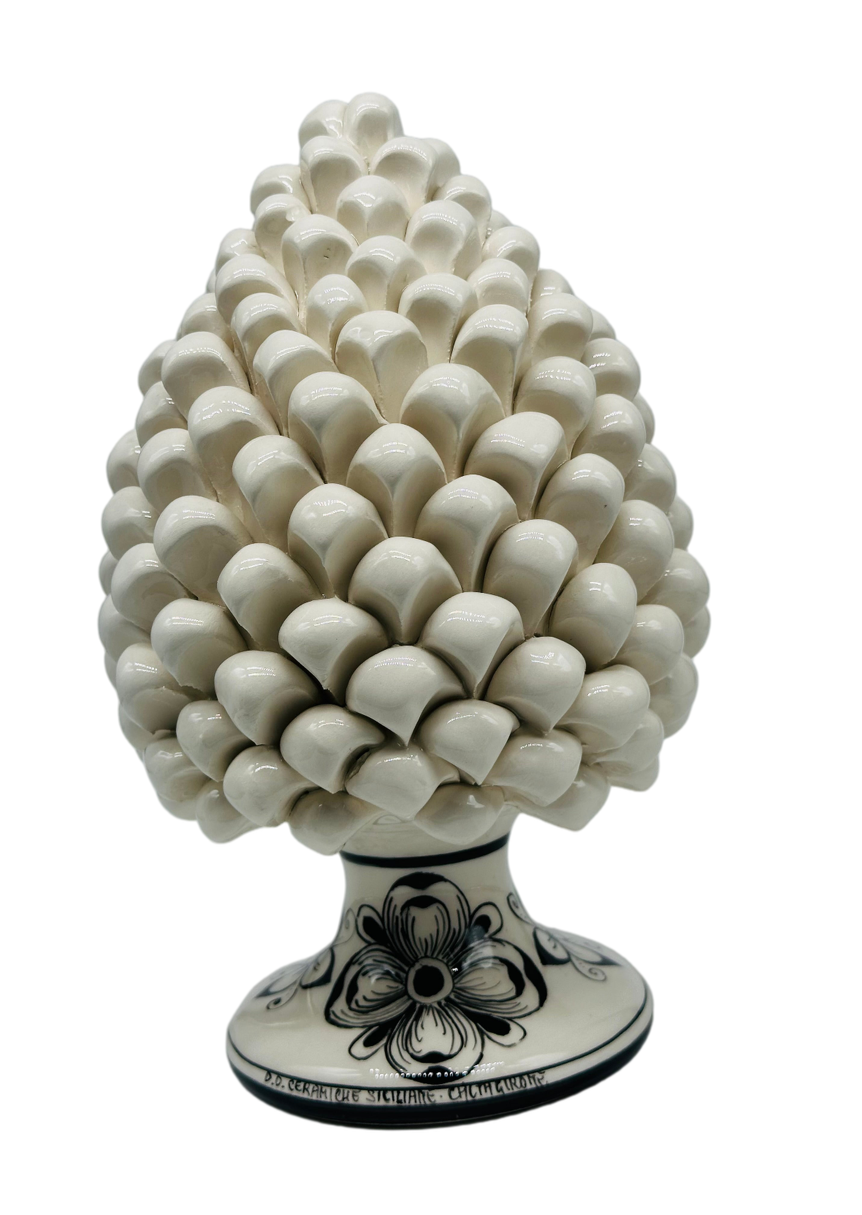 Pigna Ceramica Caltagirone cm H.25 Artigianale Bianco Base Decorata DD CERAMICHE SICILIANE