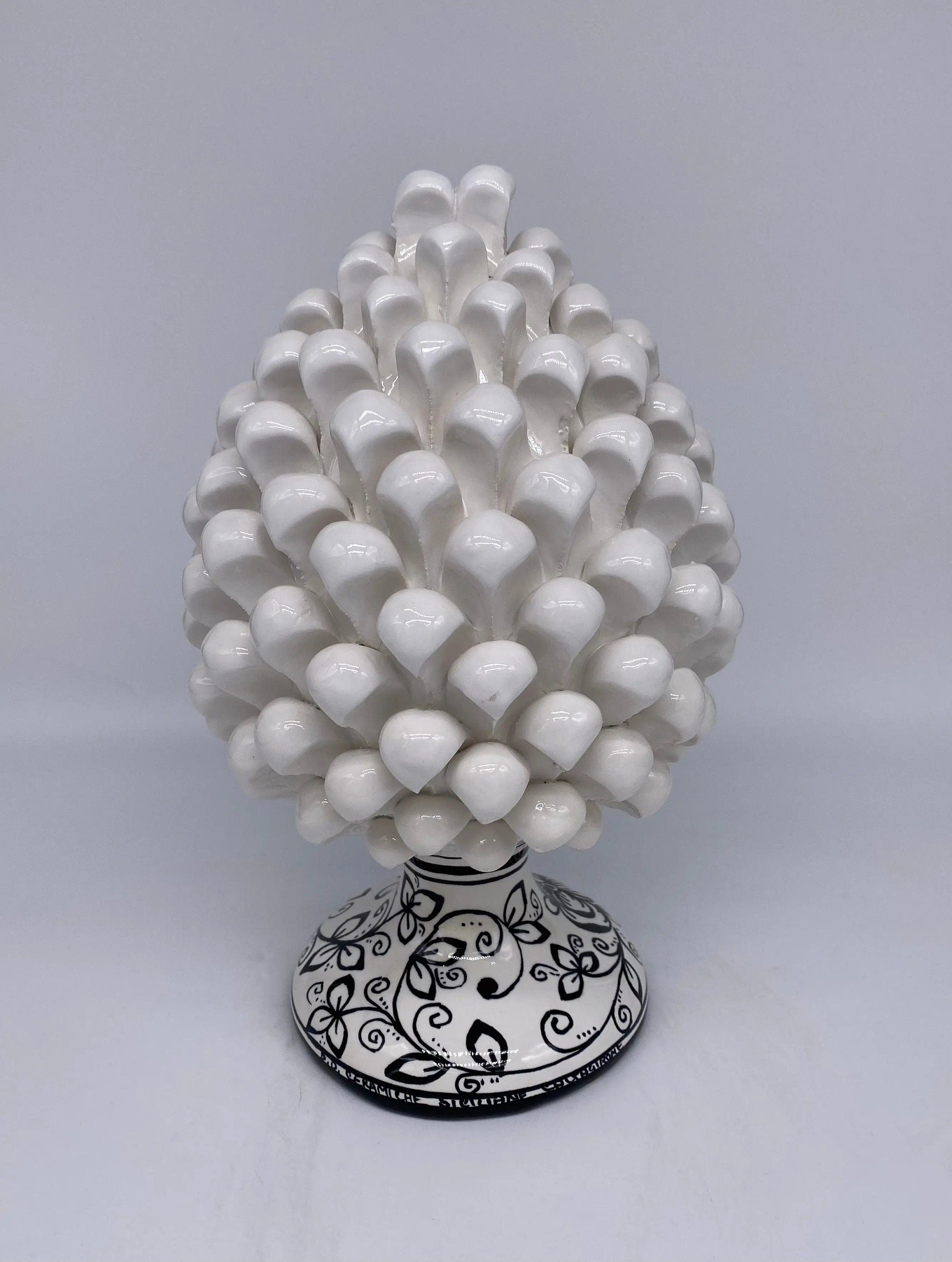 Pigna Ceramica Caltagirone cm H.25 Artigianale Bianco Base Decorata DD CERAMICHE SICILIANE