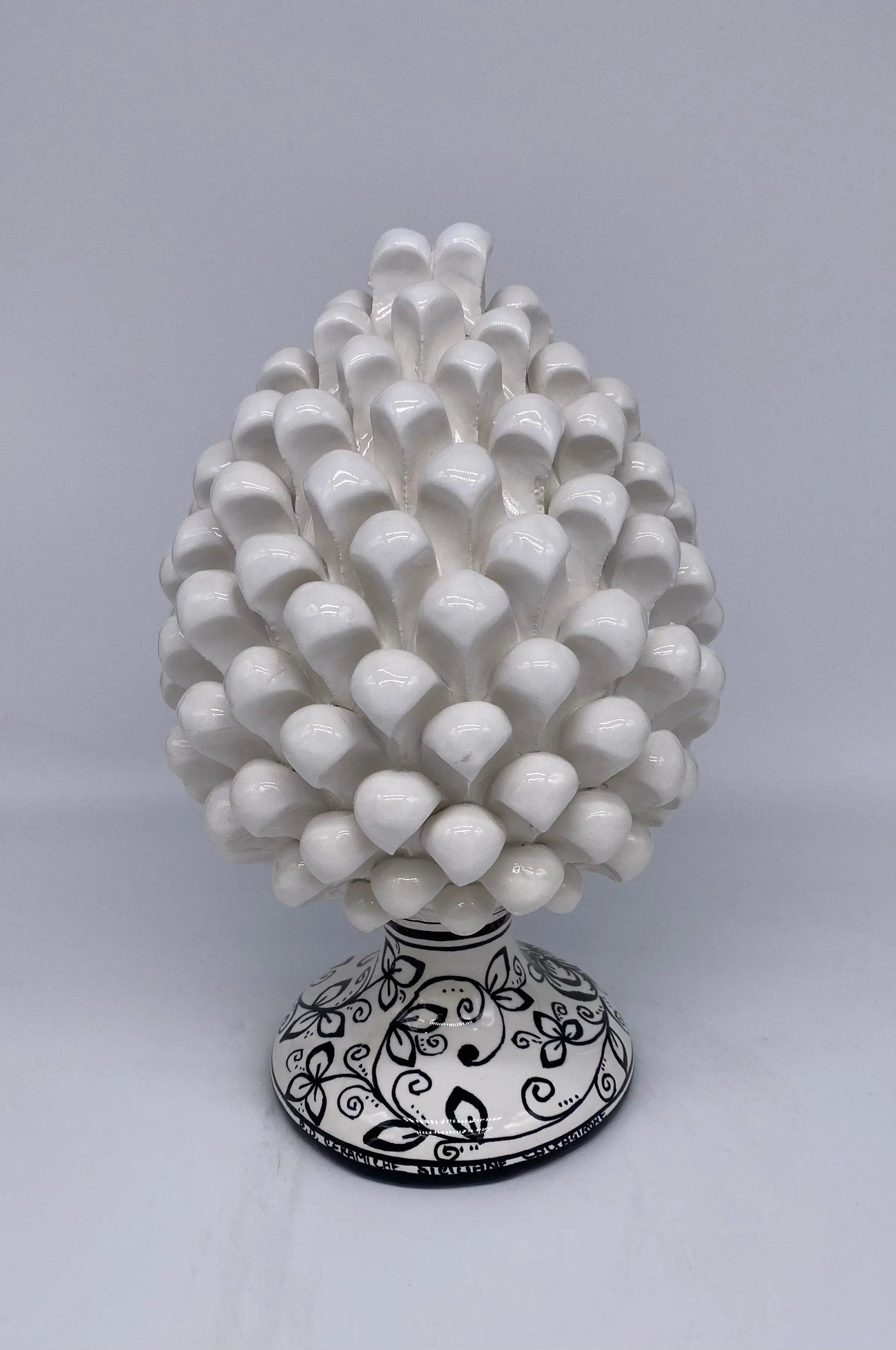 Pigna Ceramica Caltagirone cm H.25 Artigianale Bianco Base Decorata DD CERAMICHE SICILIANE