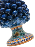 Pigna Ceramica Caltagirone cm H.25 Artigianale Blu Antico Base Decorata Fiori DD CERAMICHE SICILIANE