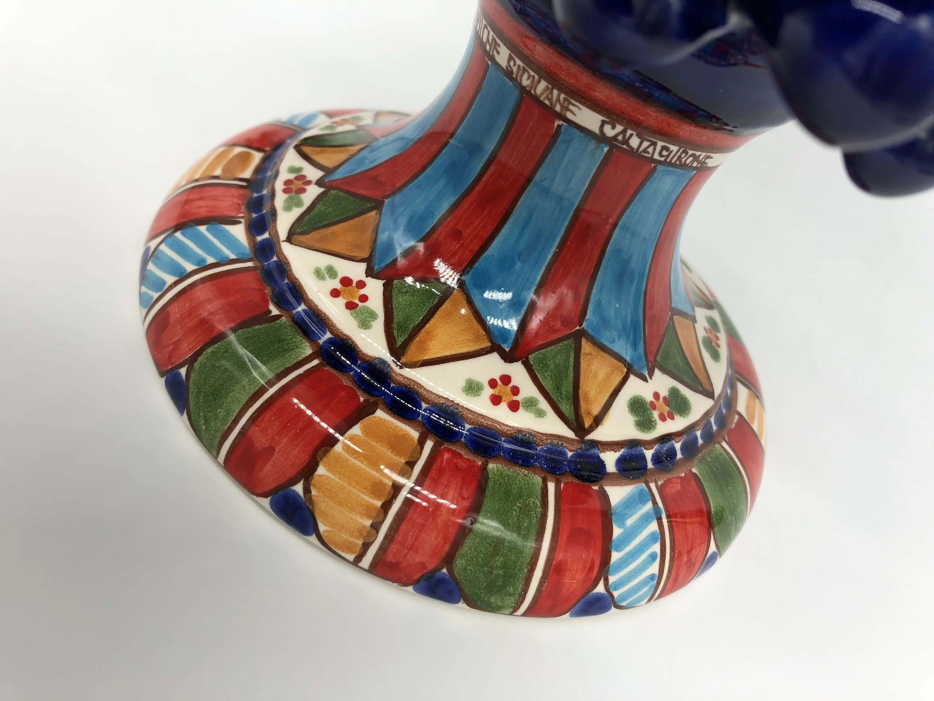 Pigna Ceramica Caltagirone cm H.25 Artigianale Blu Base Decorata 2021 DD CERAMICHE SICILIANE