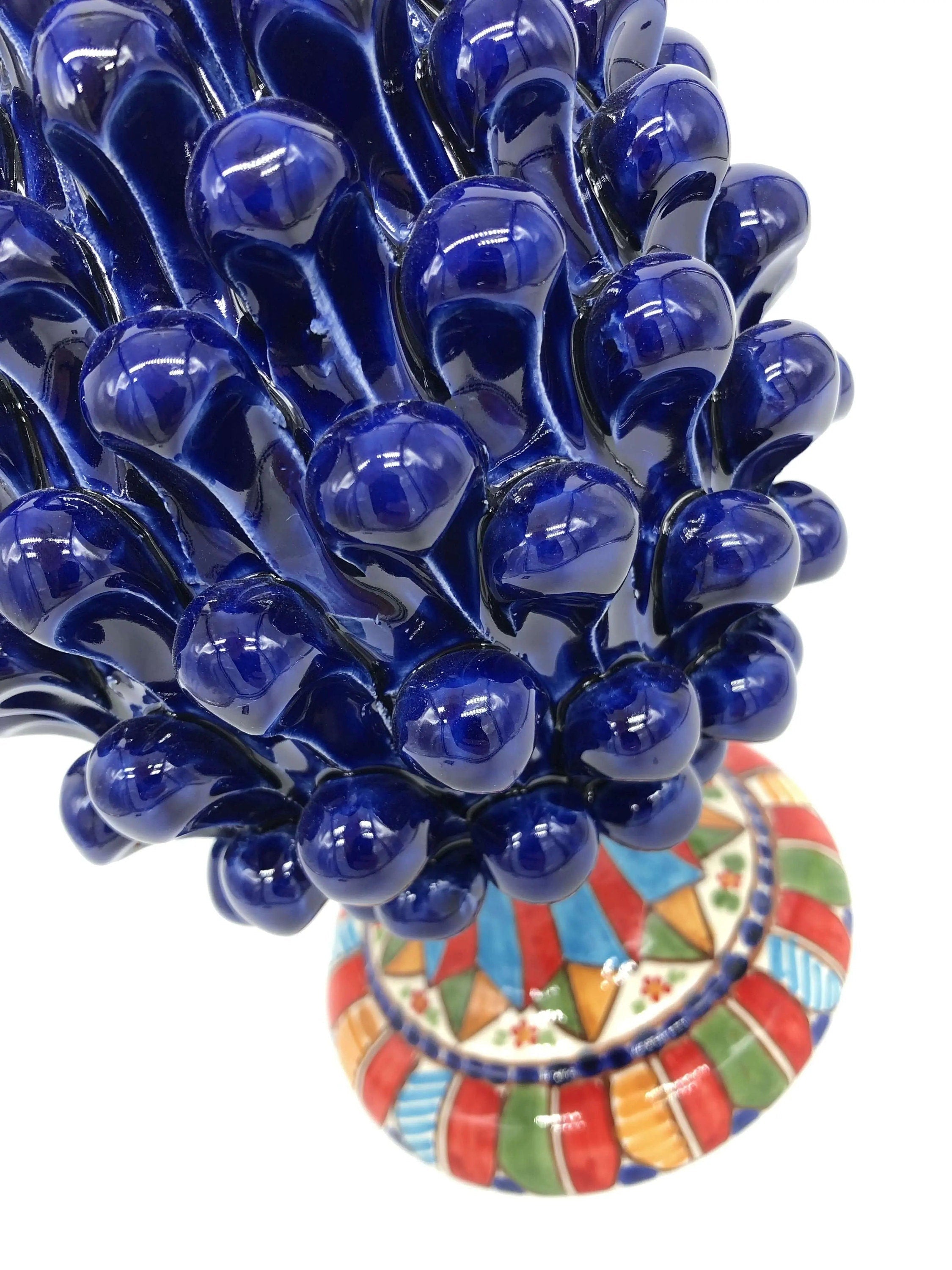Pigna Ceramica Caltagirone cm H.25 Artigianale Blu Base Decorata 2021 DD CERAMICHE SICILIANE