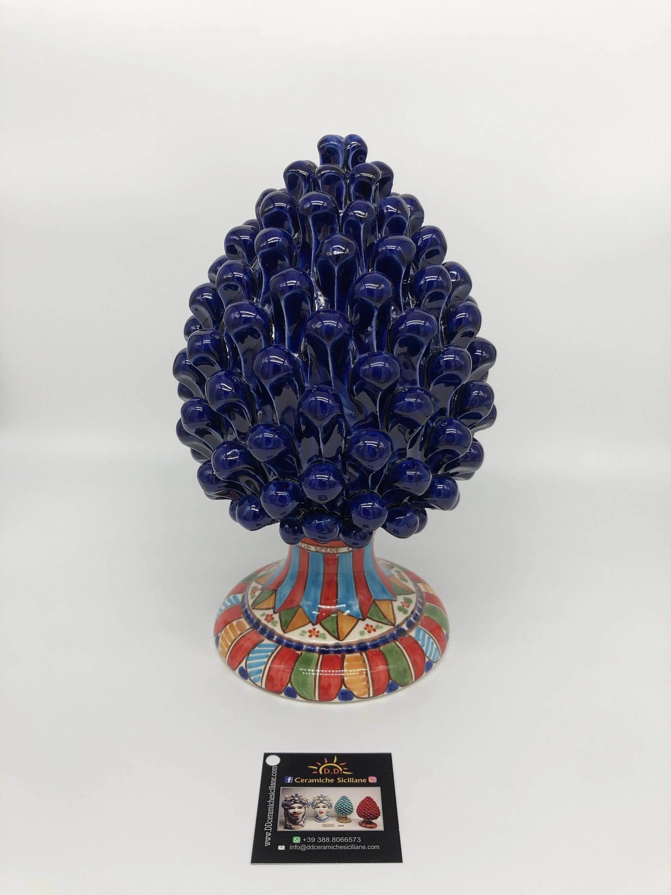 Pigna Ceramica Caltagirone cm H.25 Artigianale Blu Base Decorata 2021 DD CERAMICHE SICILIANE