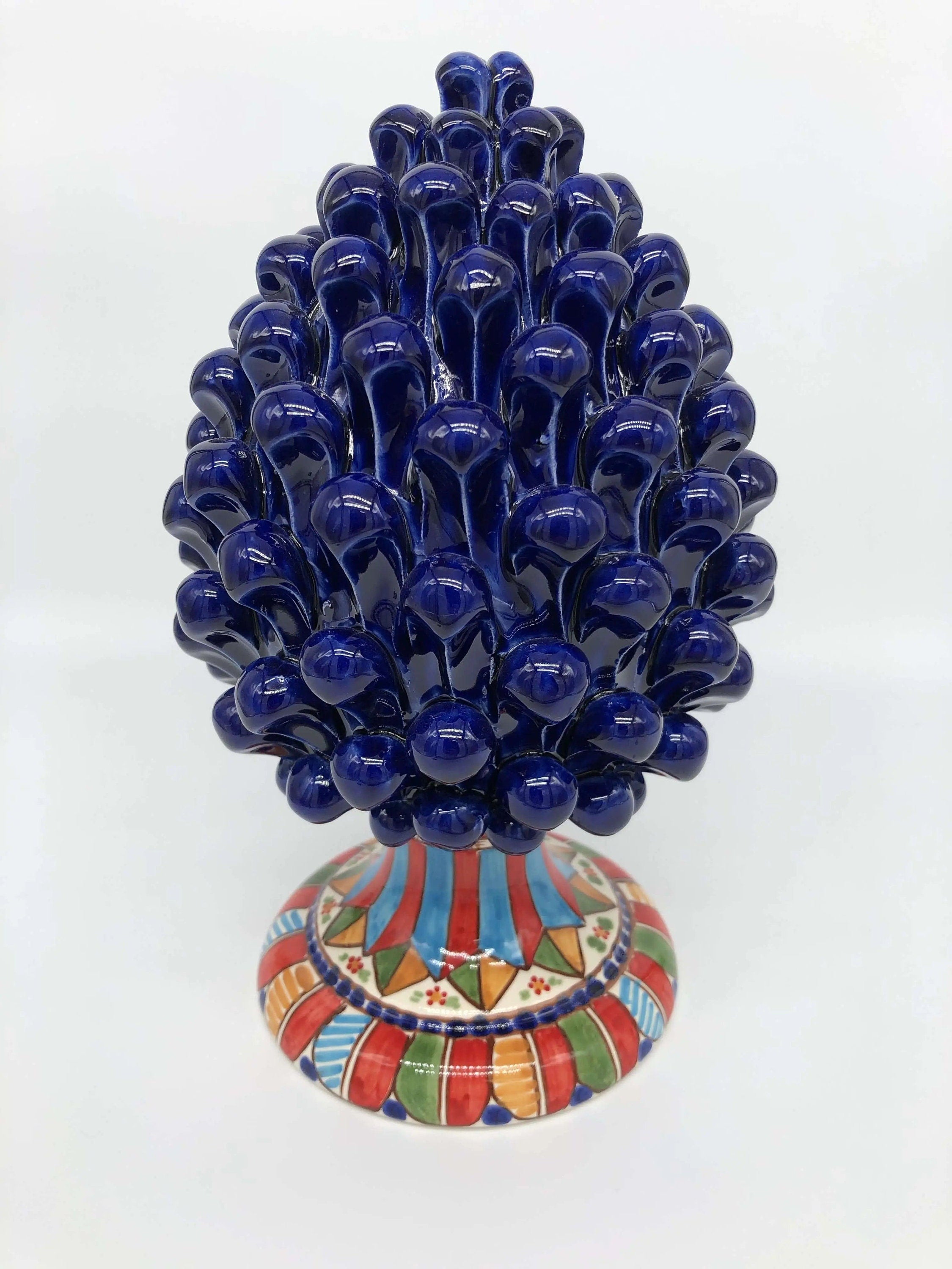 Pigna Ceramica Caltagirone cm H.25 Artigianale Blu Base Decorata 2021 DD CERAMICHE SICILIANE