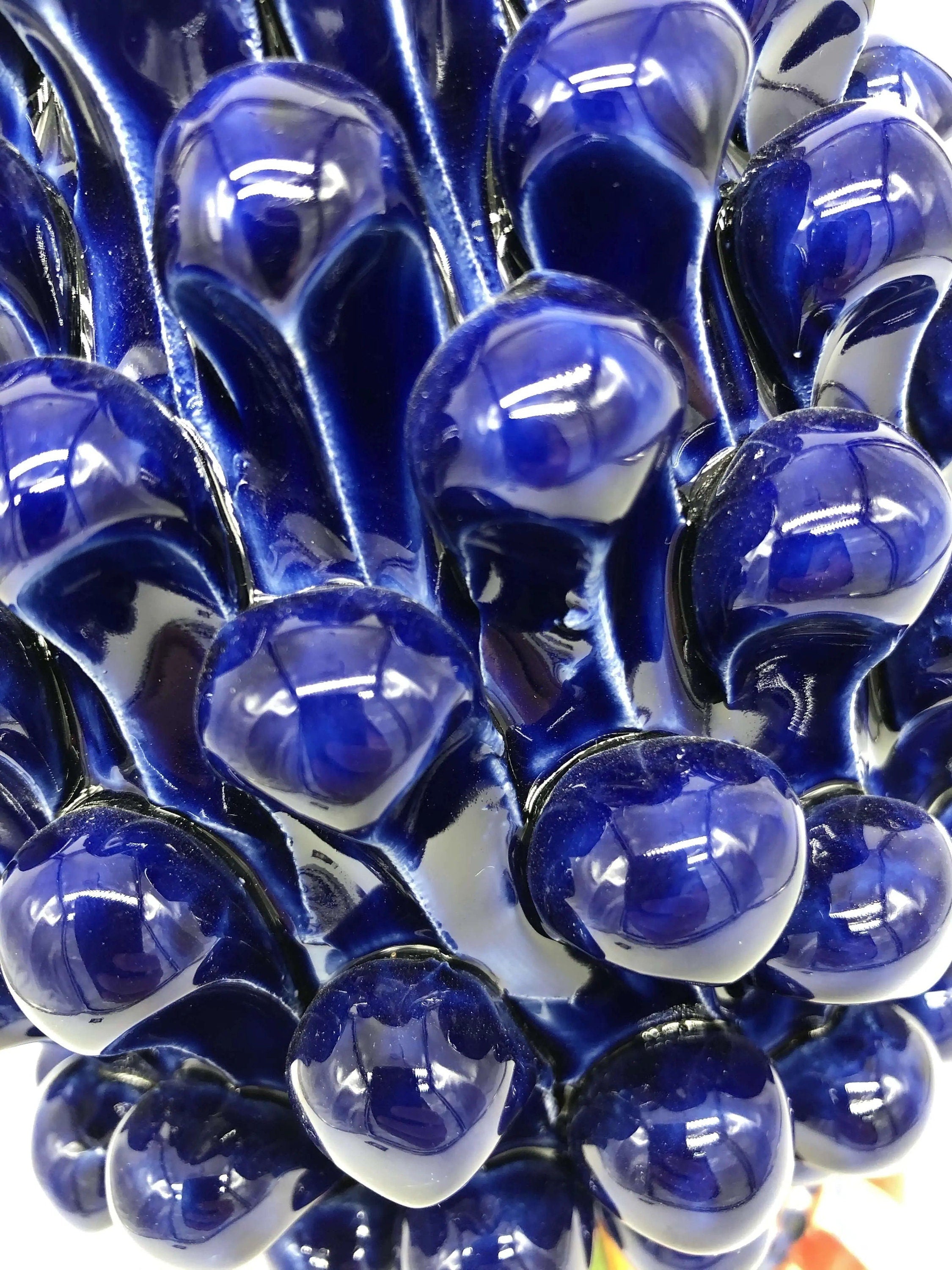 Pigna Ceramica Caltagirone cm H.25 Artigianale Blu Base Decorata 2021 DD CERAMICHE SICILIANE