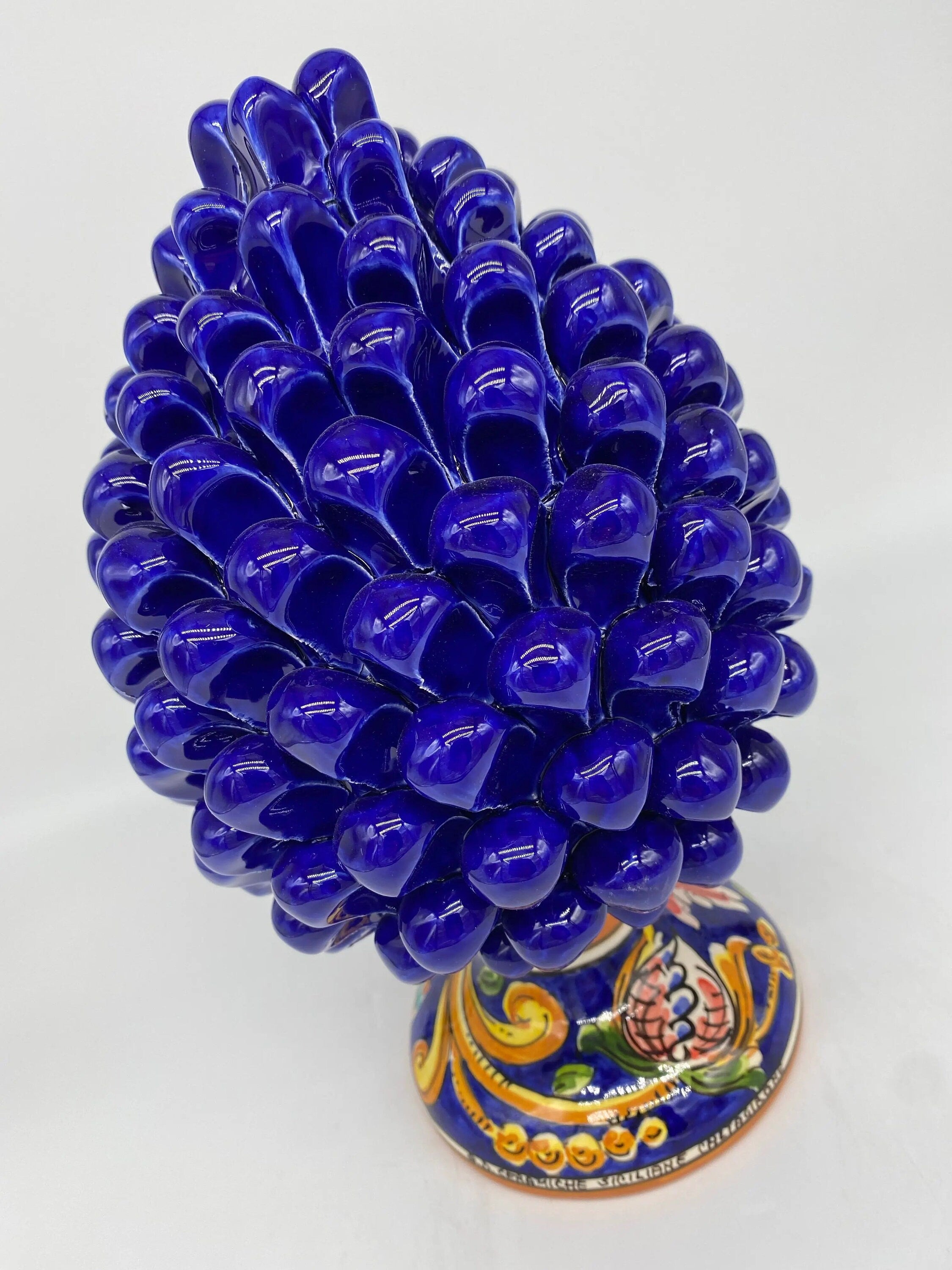 Pigna Ceramica Caltagirone cm H.25 Artigianale Blu Base Decorata DD CERAMICHE SICILIANE