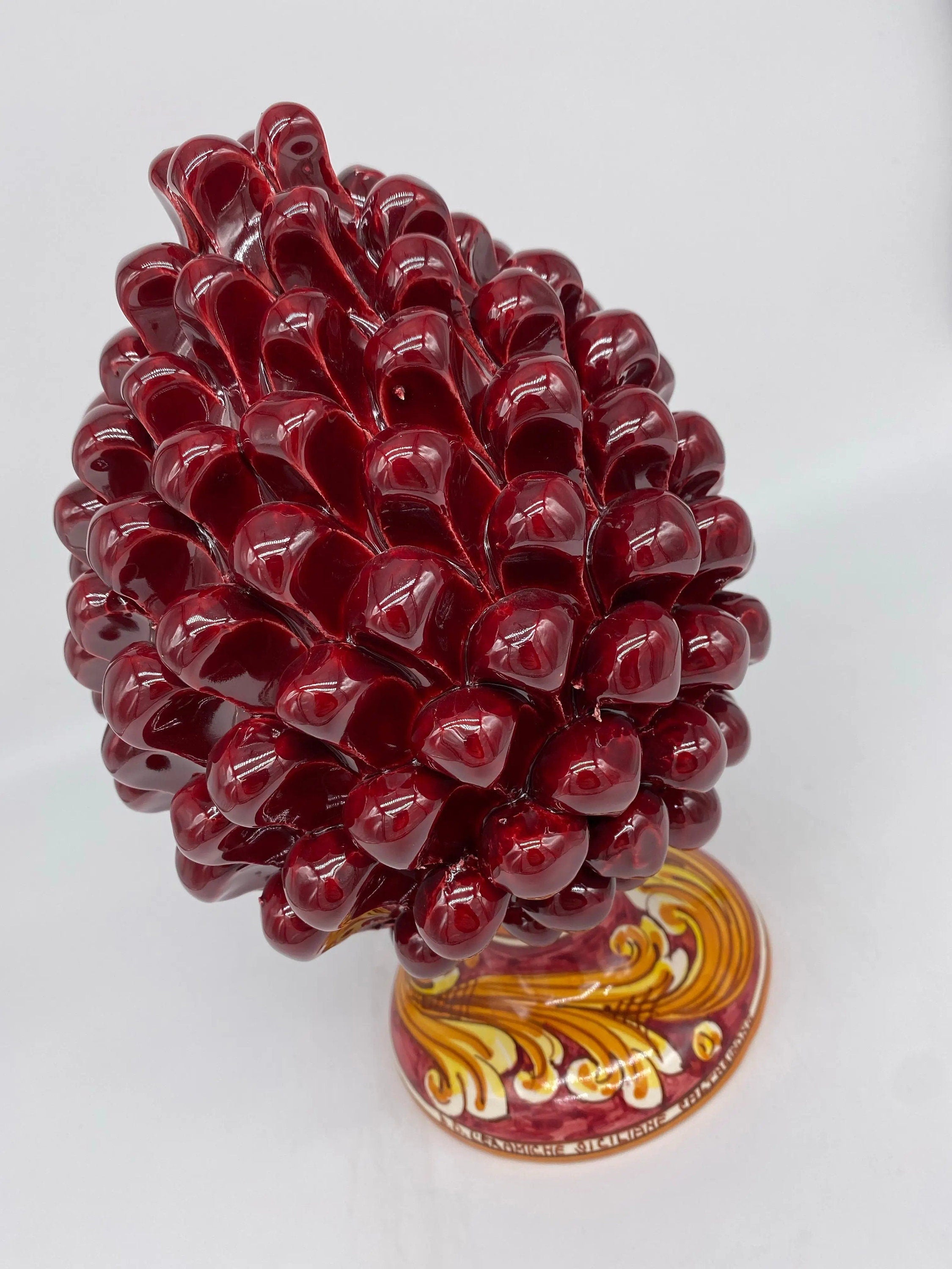 Pigna Ceramica Caltagirone cm H.25 Artigianale Bordeaux Base Decorata DD CERAMICHE SICILIANE