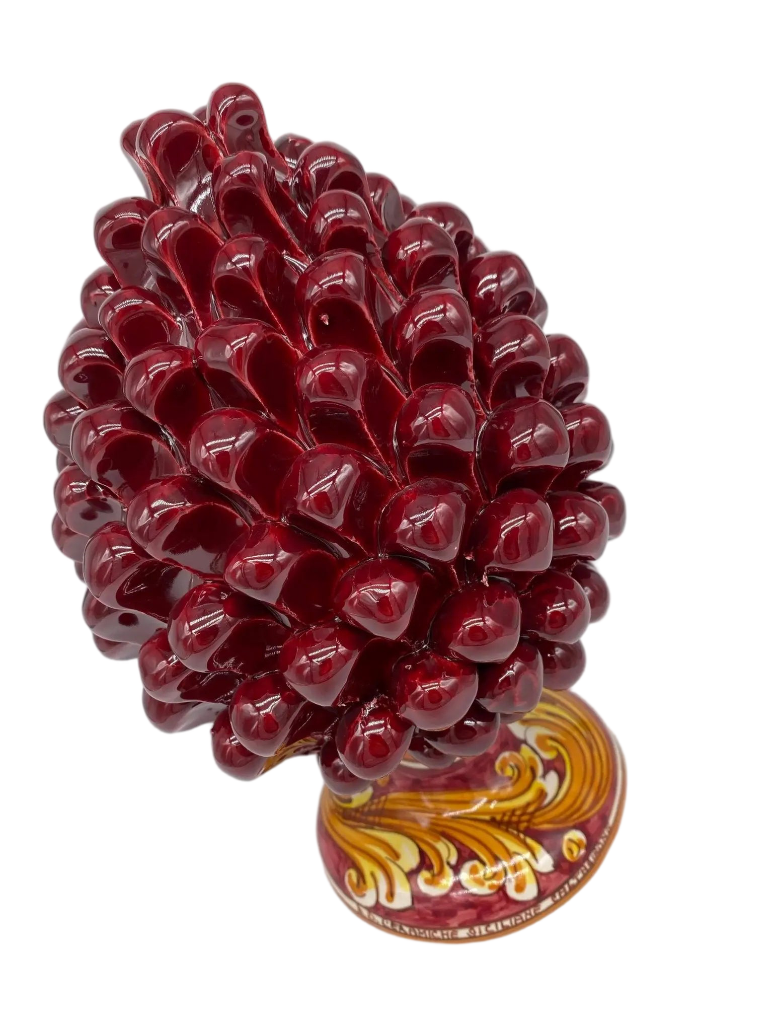 Pigna Ceramica Caltagirone cm H.25 Artigianale Bordeaux Base Decorata - DD CERAMICHE SICILIANE