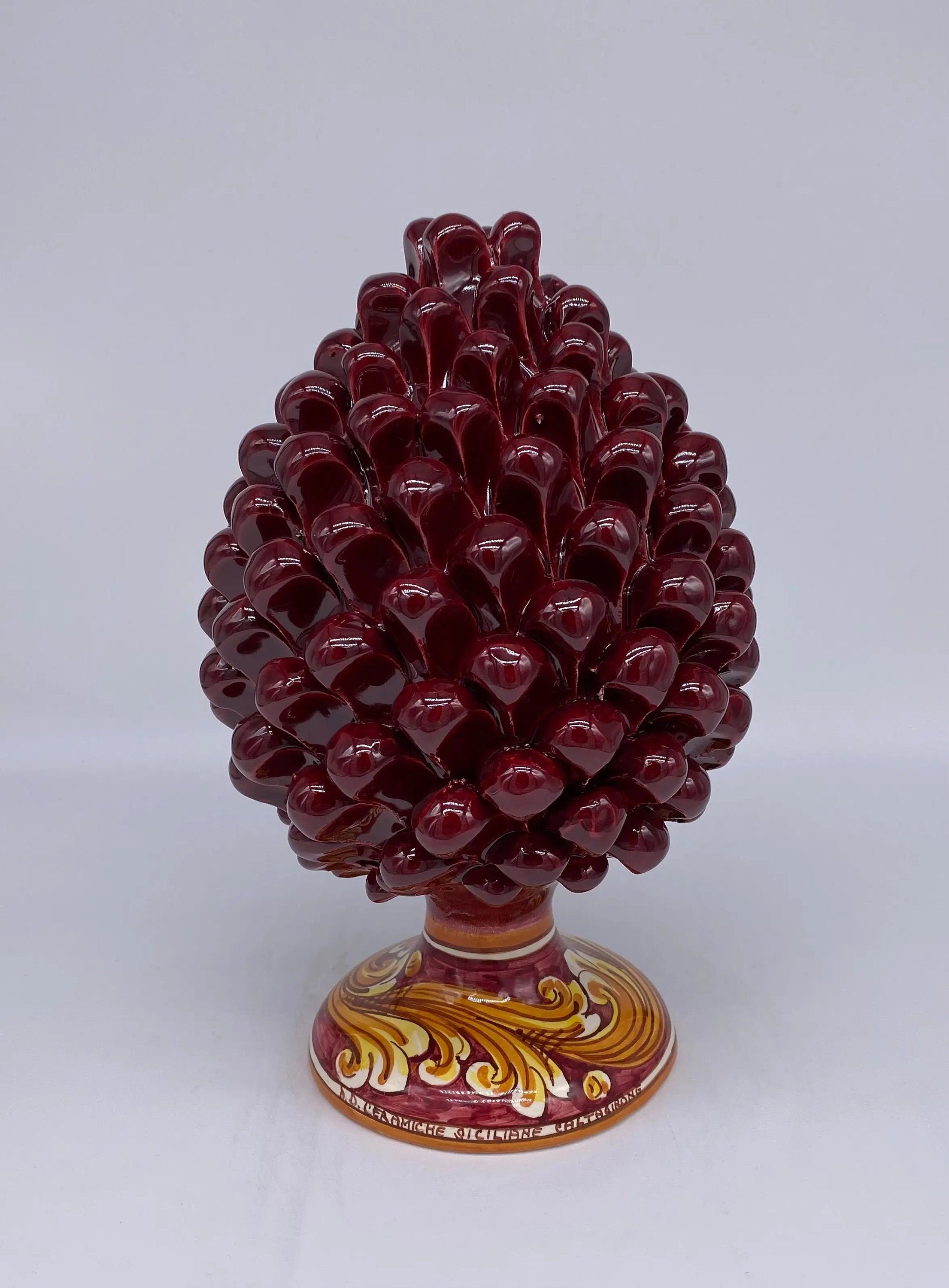 Pigna Ceramica Caltagirone cm H.25 Artigianale Bordeaux Base Decorata DD CERAMICHE SICILIANE
