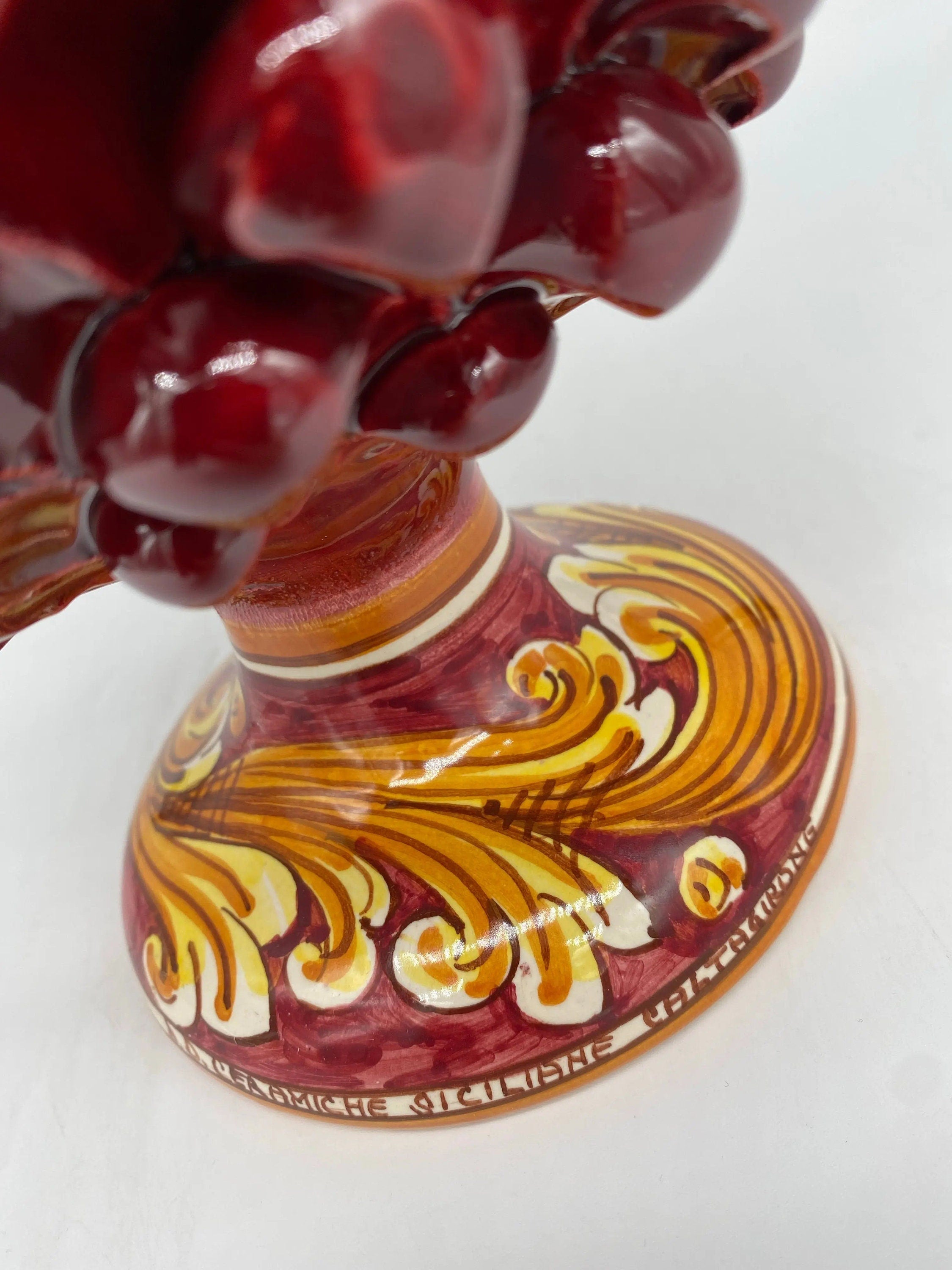 Pigna Ceramica Caltagirone cm H.25 Artigianale Bordeaux Base Decorata DD CERAMICHE SICILIANE